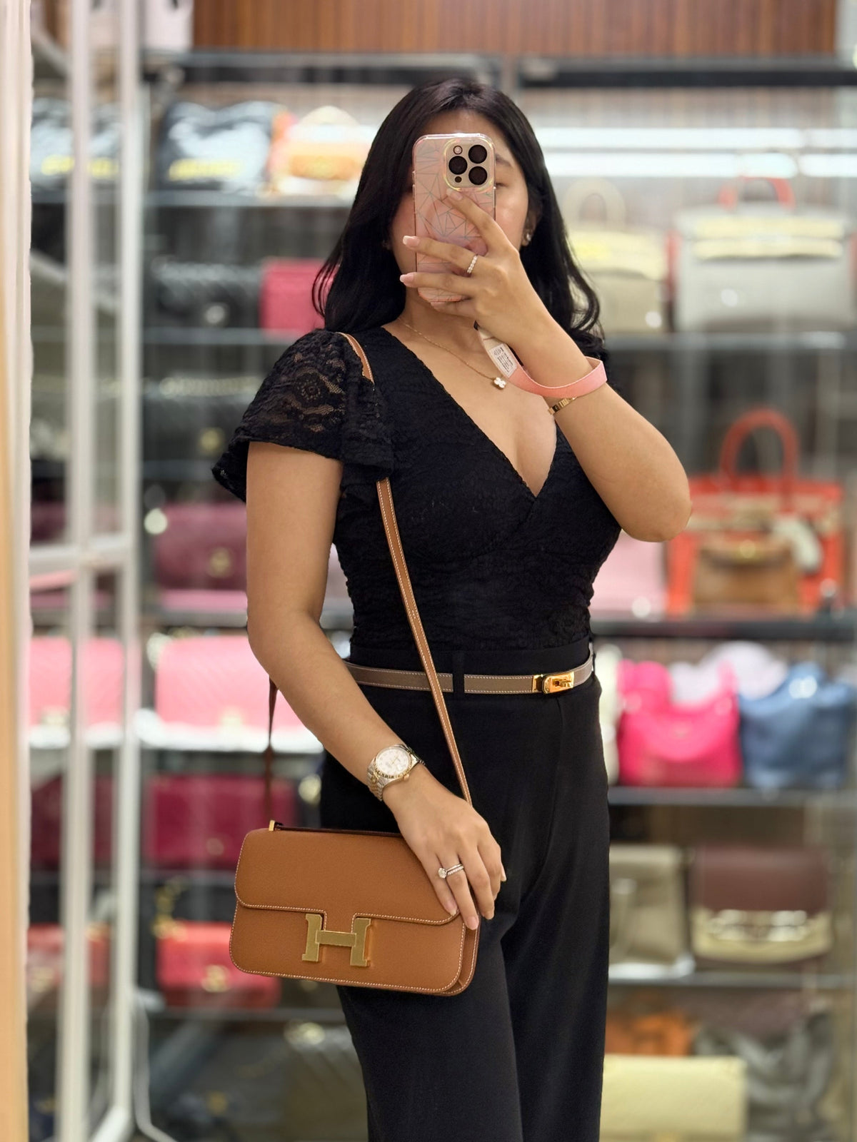 Constance Elan in Gold Epsom Leather with Gold Hardware Stamp K(2025) | Purse Maison Luxury Bags Shop