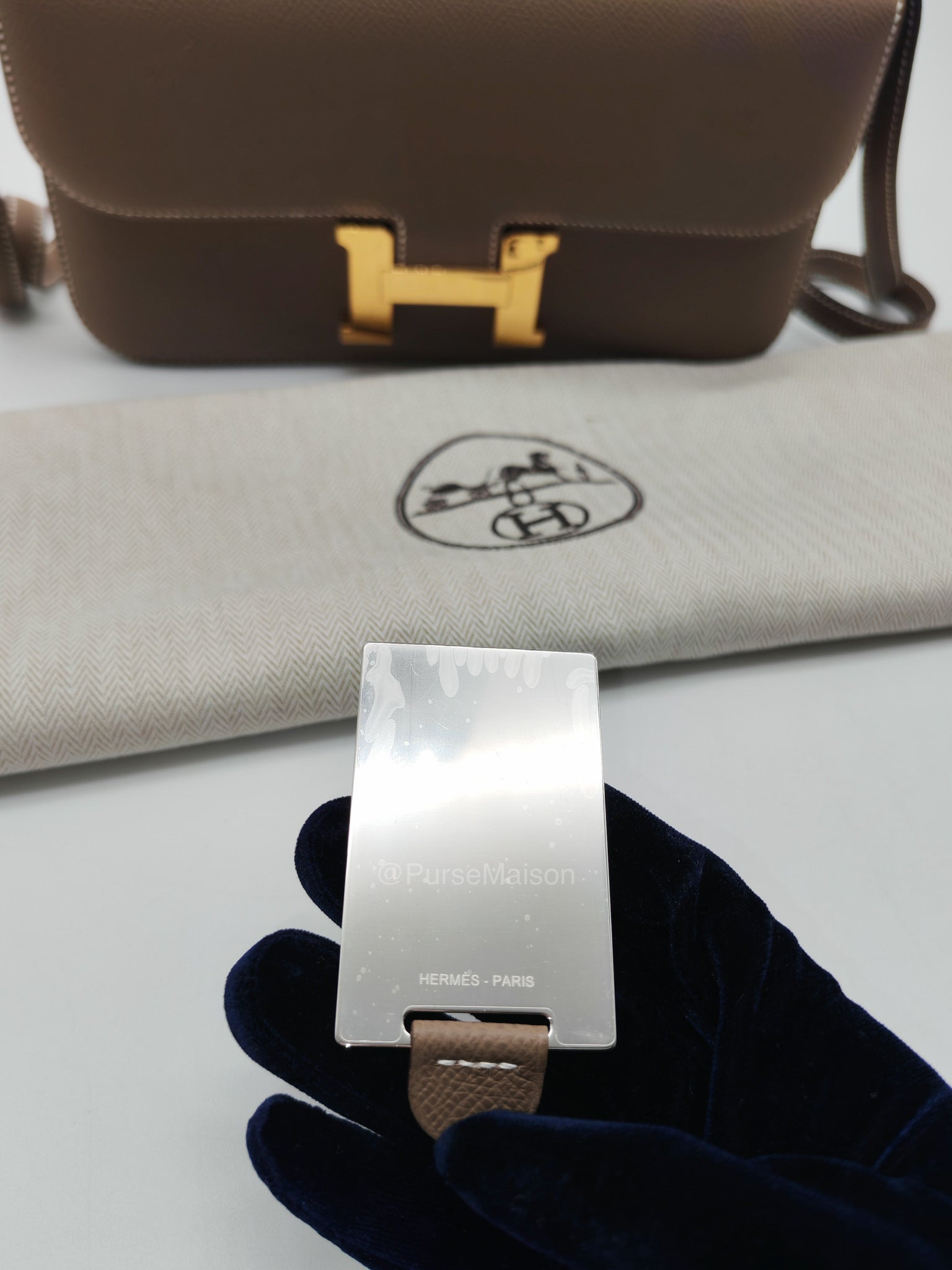 Hermes Constance Elan in Etoupe Epsom Leather and Gold Hardware Stamp B (2023) | Purse Maison Luxury Bags Shop