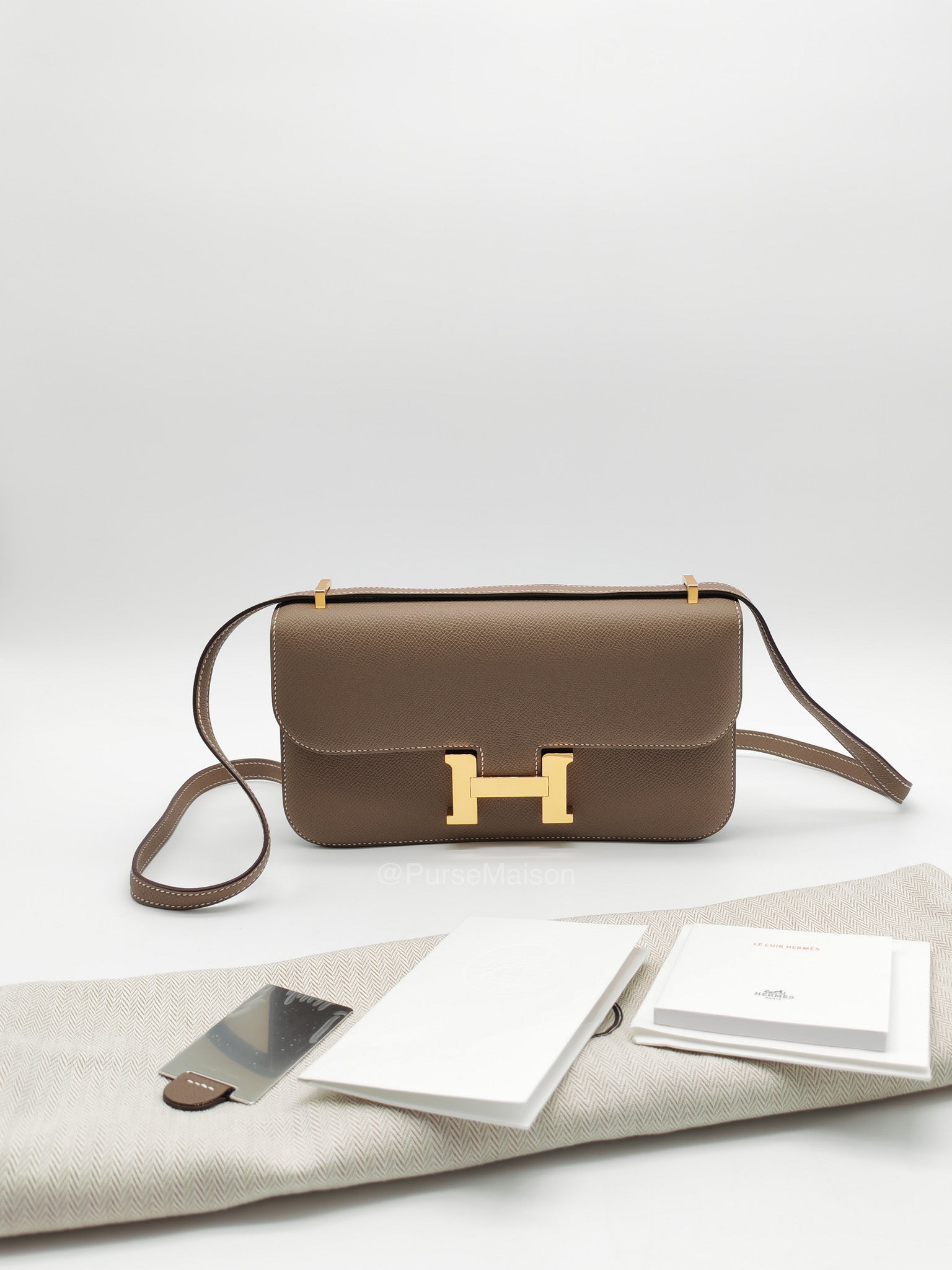 Hermes Constance Elan in Etoupe Epsom Leather and Gold Hardware Stamp B (2023) | Purse Maison Luxury Bags Shop