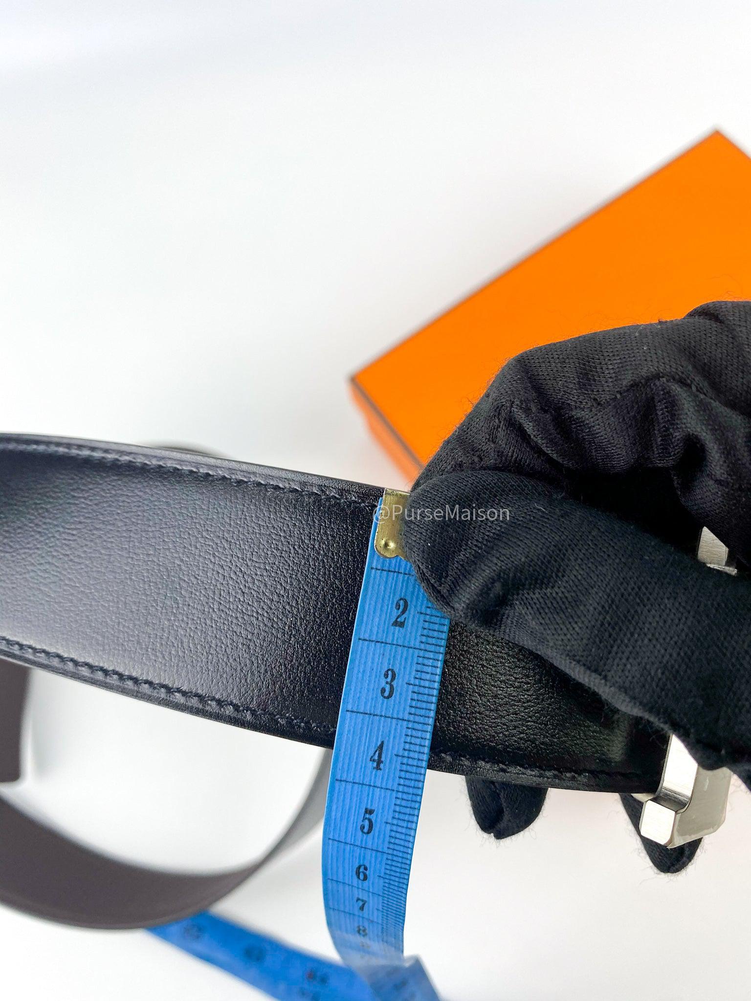 Hermes Constance H Reversible belt (Noir/Chocolat) Palladium Hardware (90cm) Stamp D