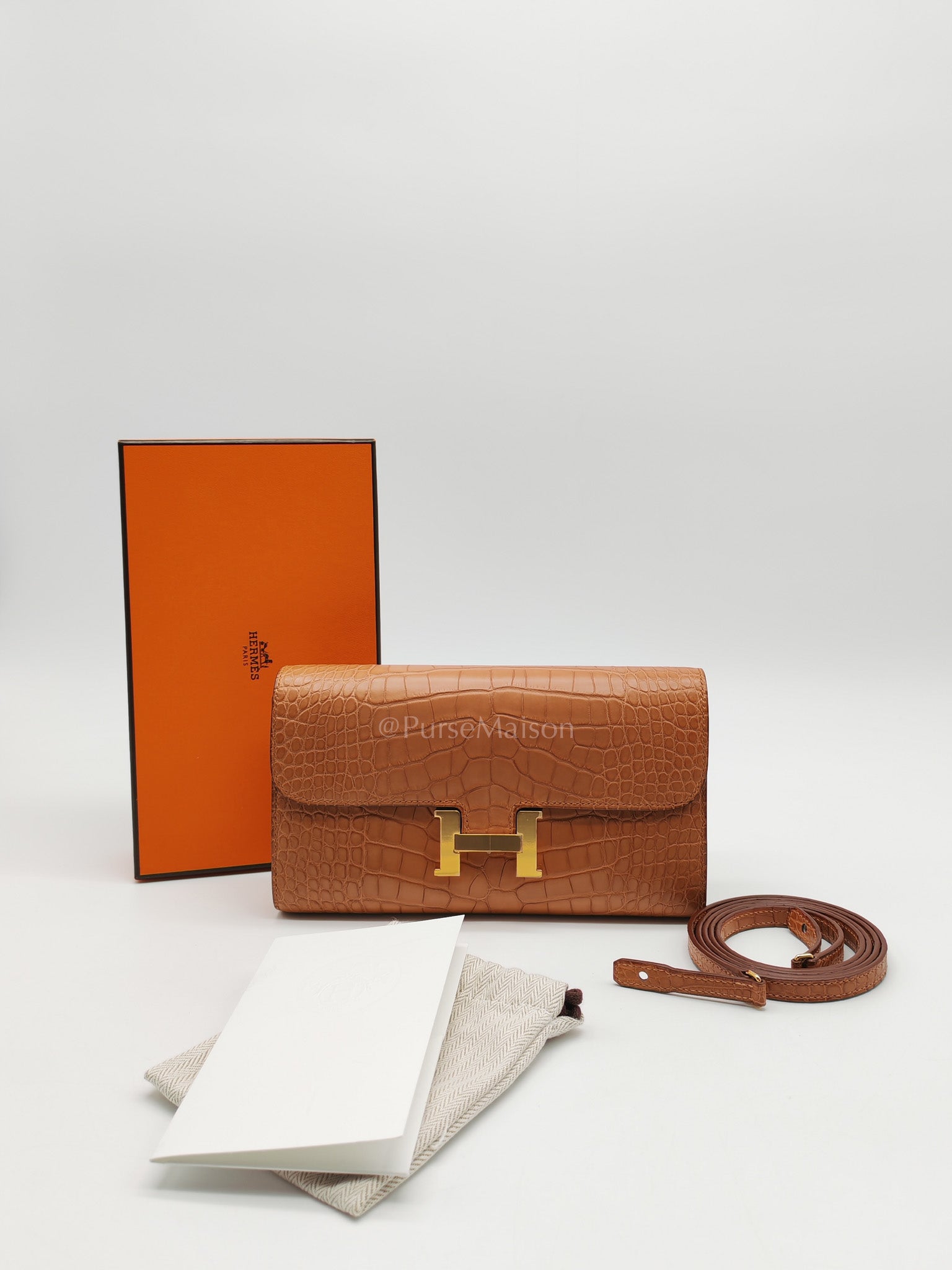 Constance To Go in Gold Matte Aligator Leather Gold Hardware Stamp Z(2021) | Purse Maison Luxury Bags Shop