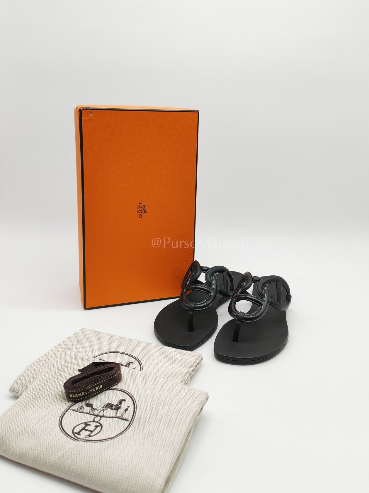 Hermes Egerie Rubber Sandals in Black Size 36 EU (22.5cm) | Purse Maison Luxury Bags Shop