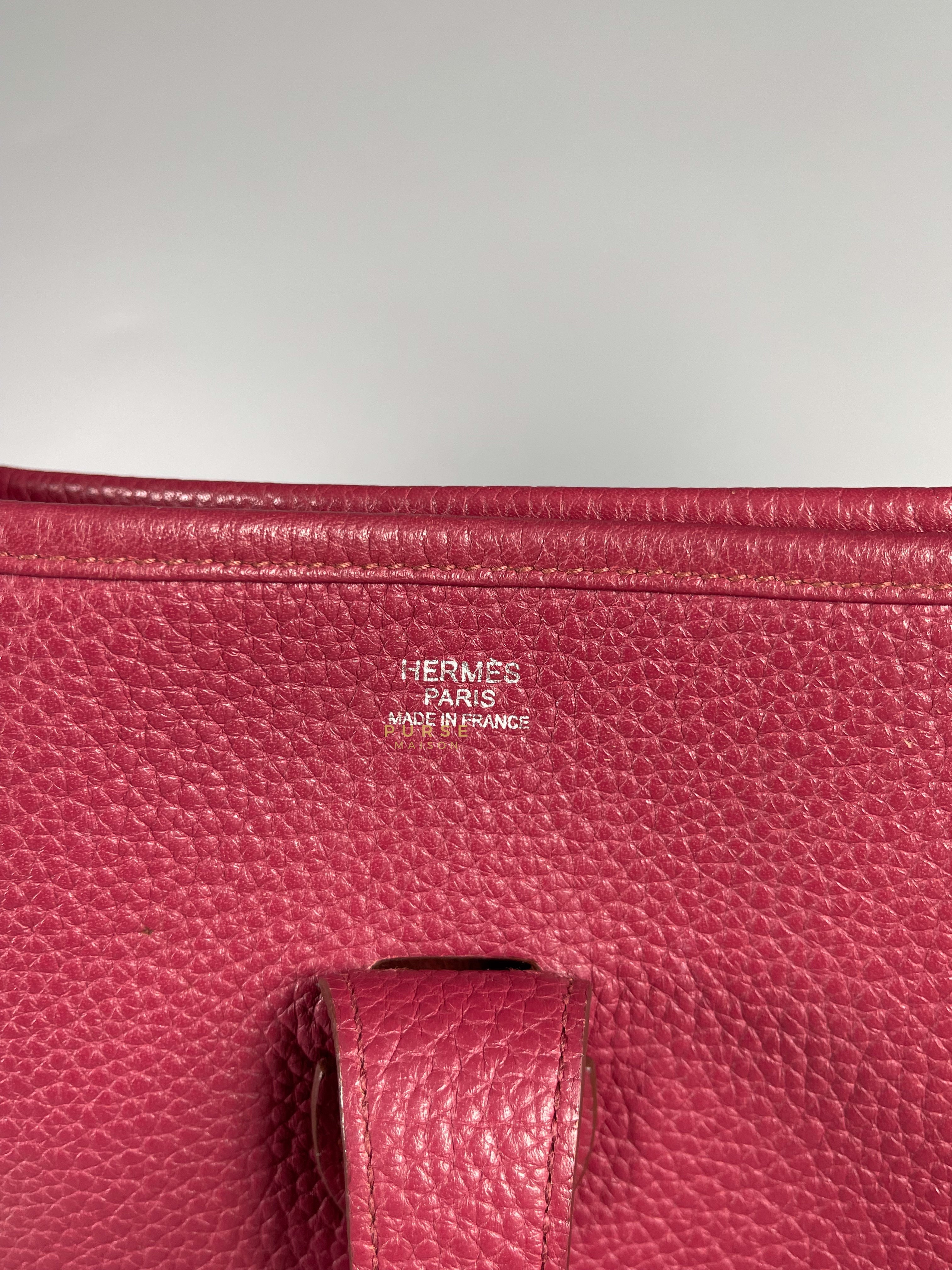 Hermes Evelyne GM Rouge Garance Clemence Palladium Hardware Stamp H | Purse Maison Luxury Bags Shop