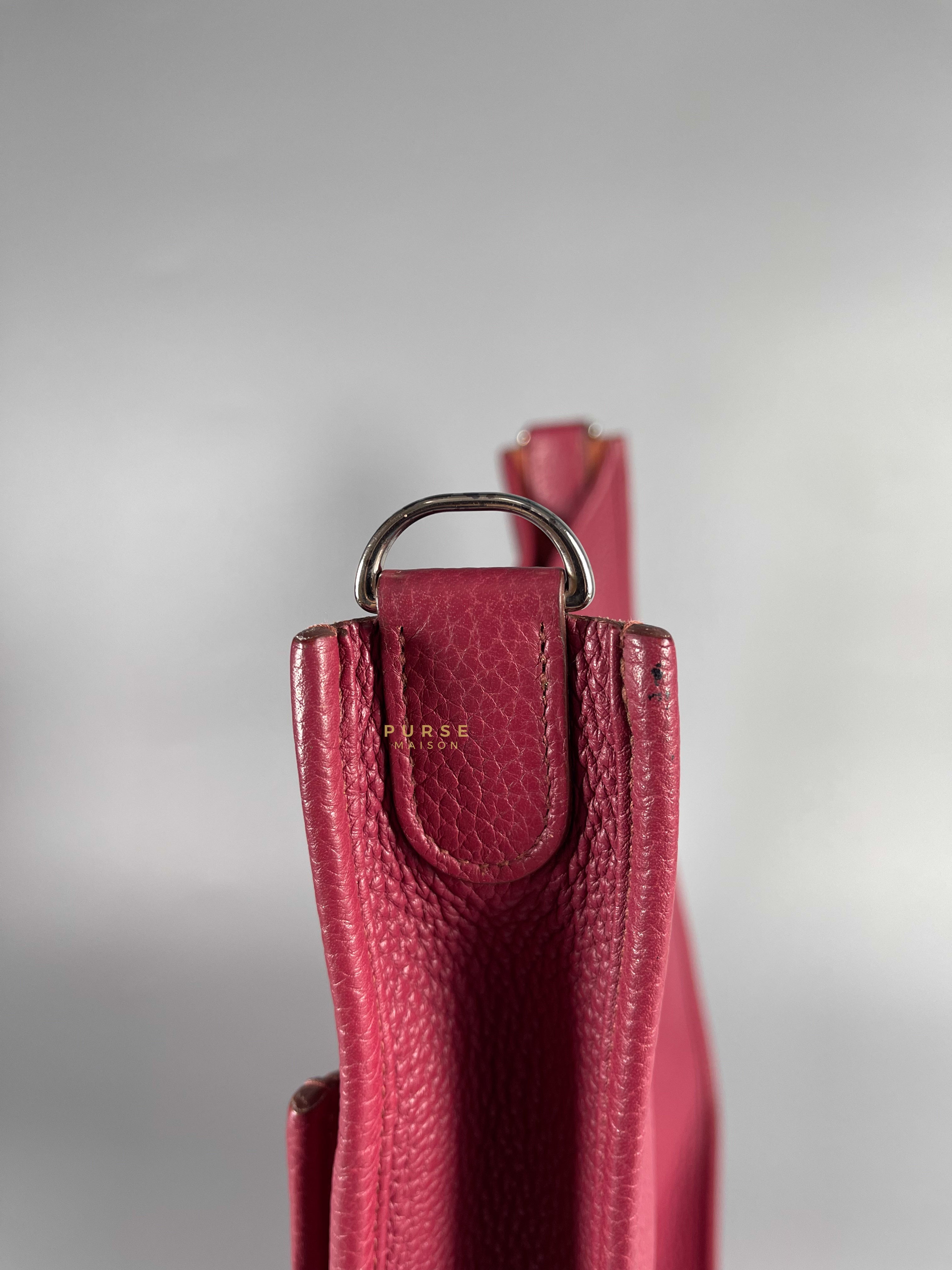 Hermes Evelyne GM Rouge Garance Clemence Palladium Hardware Stamp H | Purse Maison Luxury Bags Shop