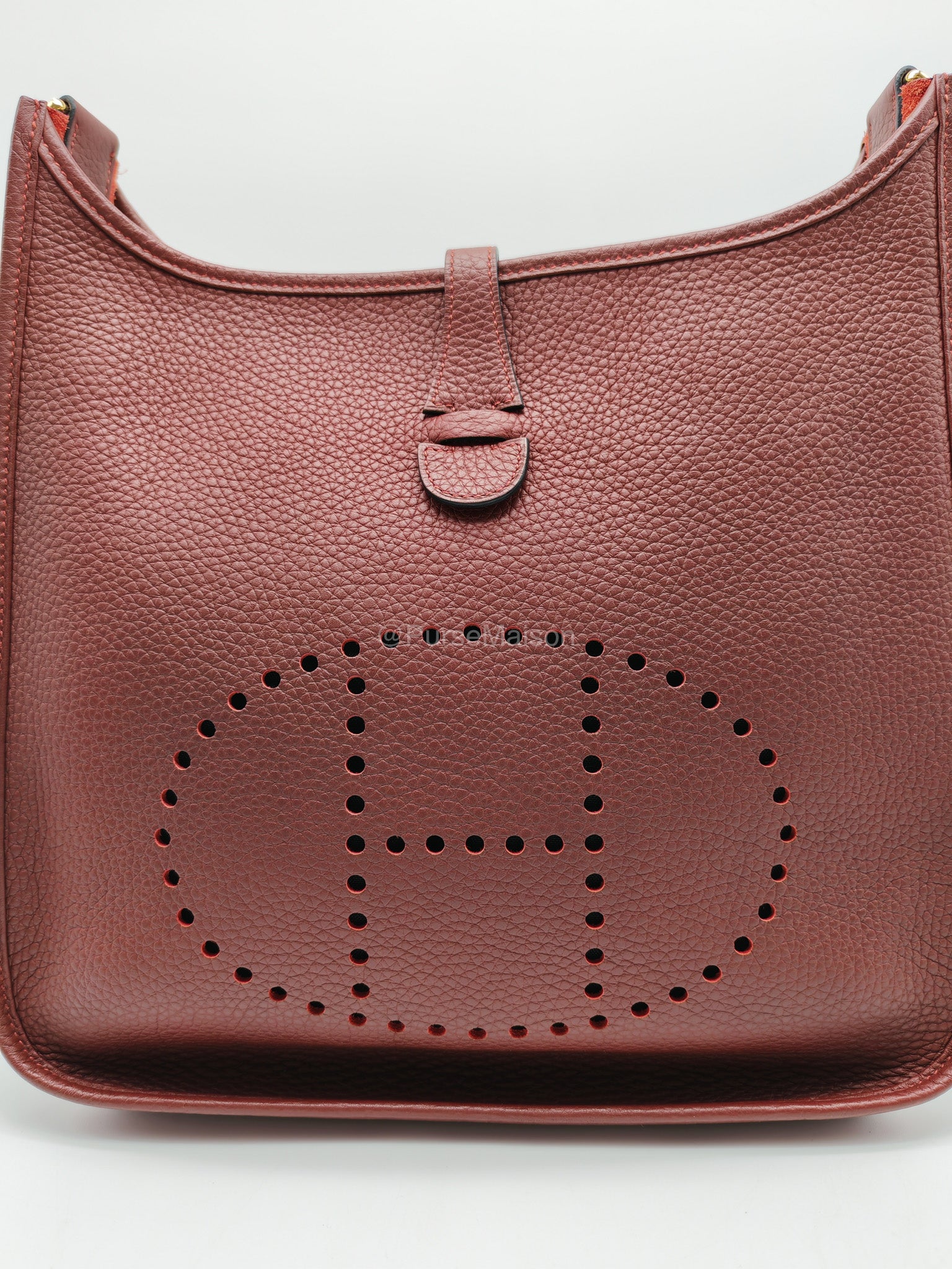 Hermes Evelyne PM in Rouge Clemence Leather and Gold Hardware Stamp K(2025) | Purse Maison Luxury Bags Shop