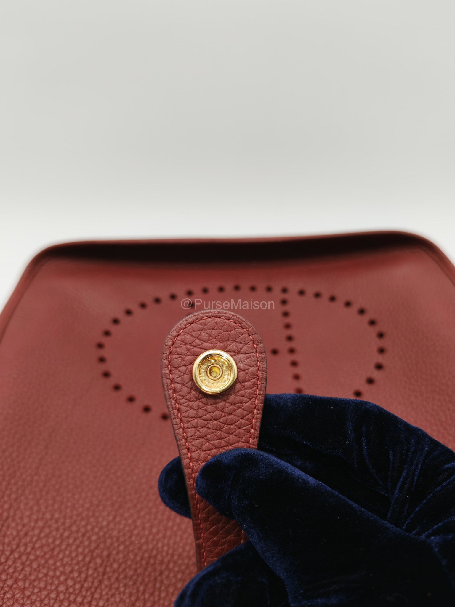 Hermes Evelyne PM in Rouge Clemence Leather and Gold Hardware Stamp K(2025) | Purse Maison Luxury Bags Shop