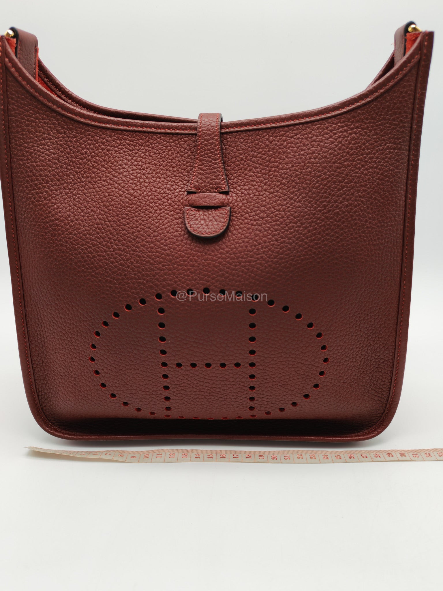 Hermes Evelyne PM in Rouge Clemence Leather and Gold Hardware Stamp K(2025) | Purse Maison Luxury Bags Shop
