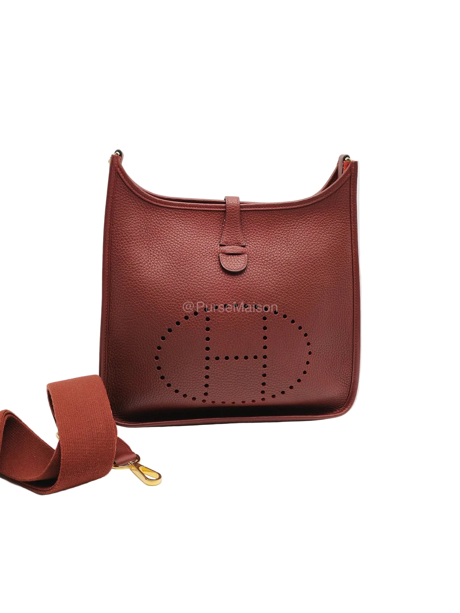 Hermes Evelyne PM in Rouge Clemence Leather and Gold Hardware Stamp K(2025) | Purse Maison Luxury Bags Shop