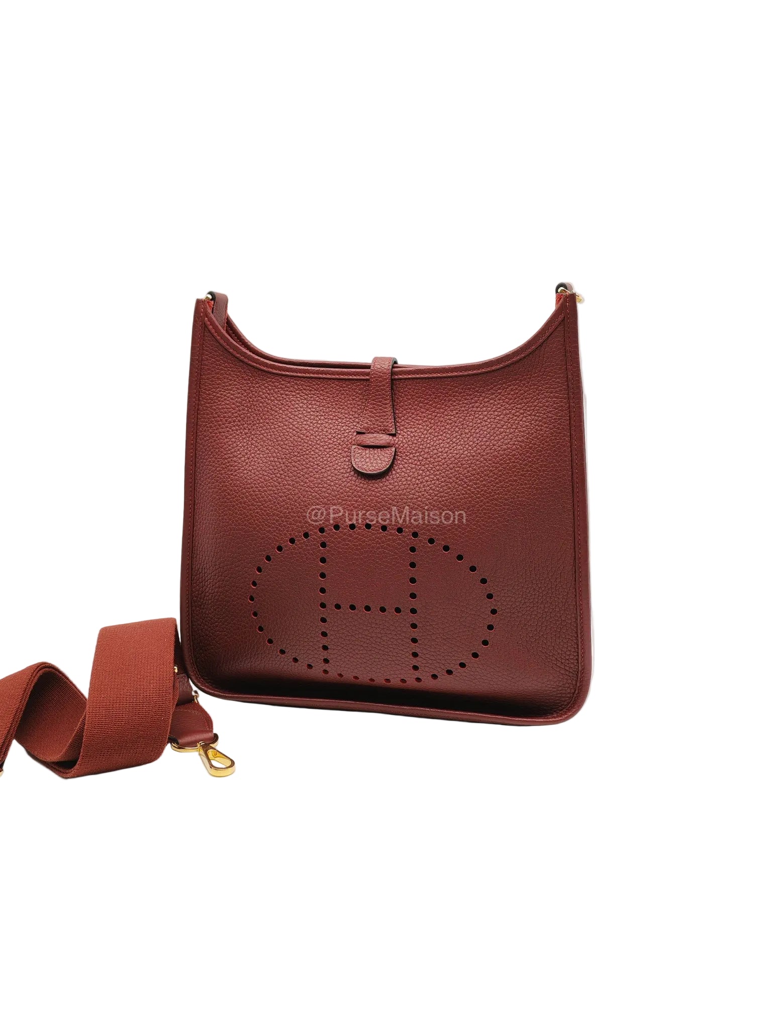 Hermes Evelyne PM in Rouge Clemence Leather and Gold Hardware Stamp K(2025) | Purse Maison Luxury Bags Shop