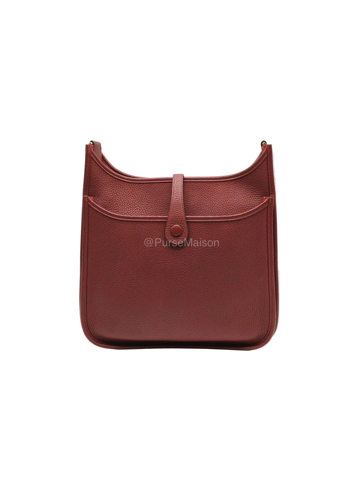 Hermes Evelyne PM in Rouge Clemence Leather and Gold Hardware Stamp K(2025) | Purse Maison Luxury Bags Shop