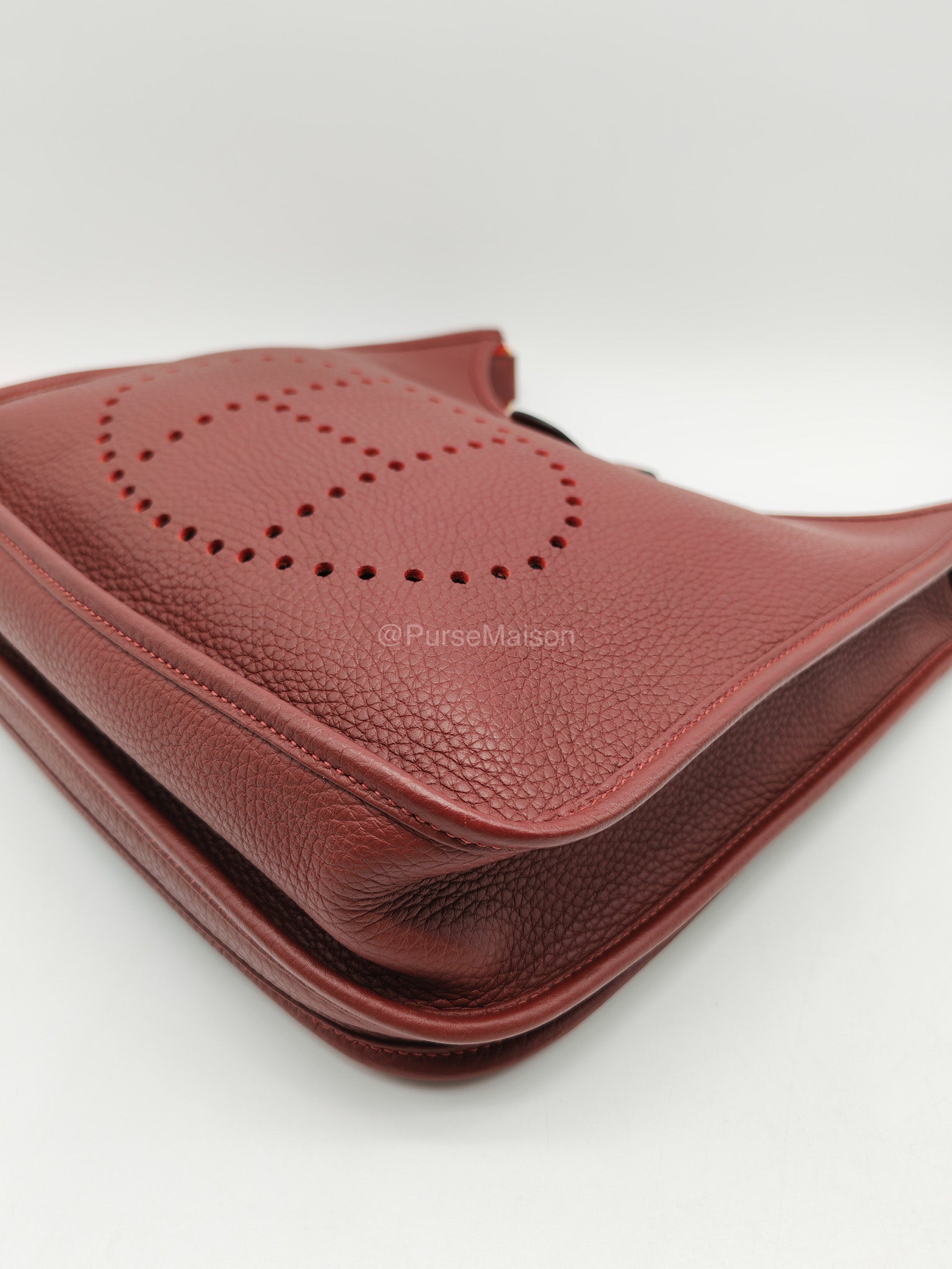 Hermes Evelyne PM in Rouge Clemence Leather and Gold Hardware Stamp K(2025) | Purse Maison Luxury Bags Shop
