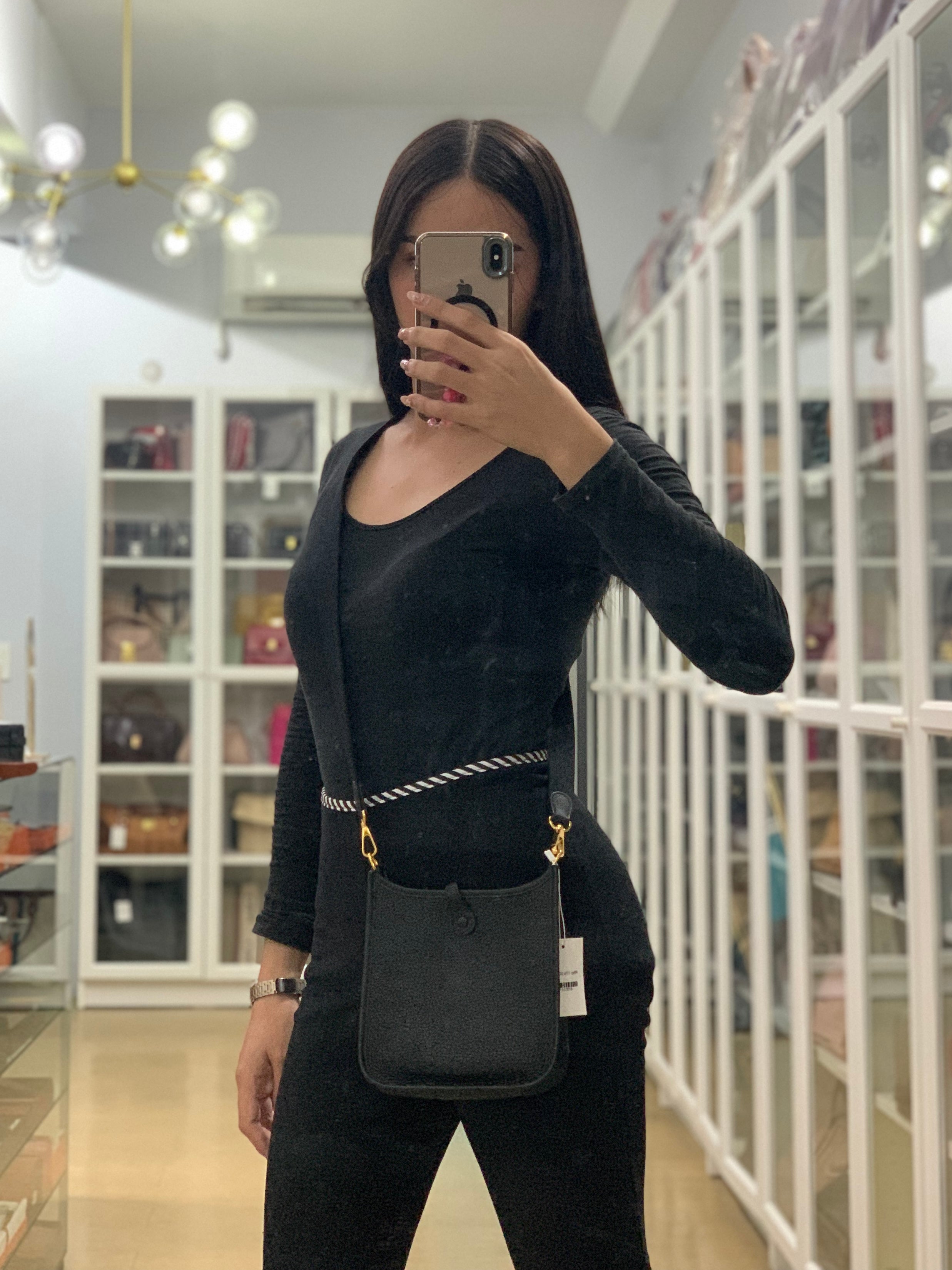 Evelyne 16 TPM in Black Clemence Leather and Gold Hardware Stamp K (2025) | Purse Maison Luxury Bags Shop