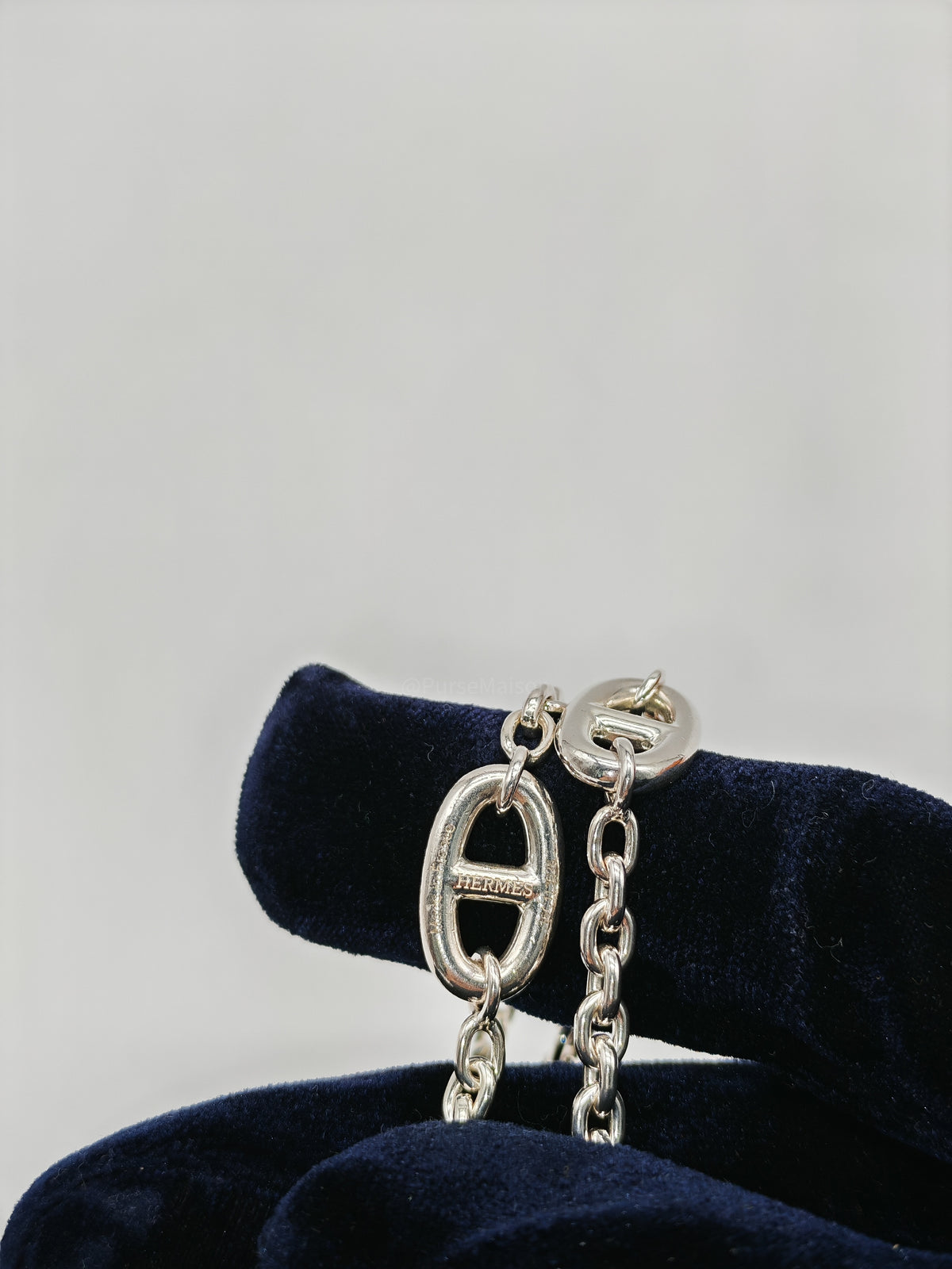 Hermes Ferandole Long Necklace in Sterling Silver Chaine d'Ancre Links | Purse Maison Luxury Bags Shop