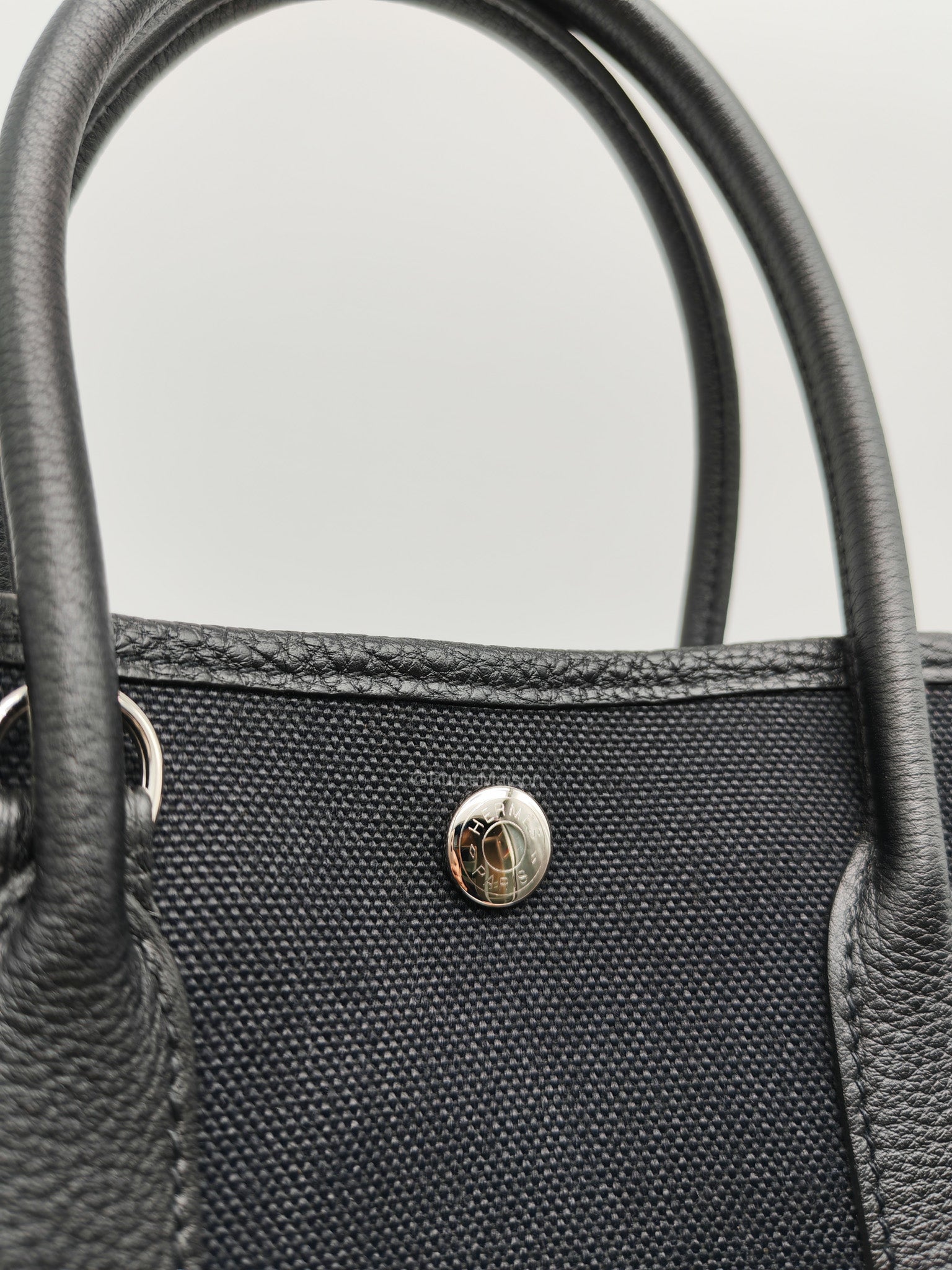 Hermes Garden File 28 Tote Bag in Black Negonda Trim Leather & Canvas Palladium Hardware Stamp U(2022) | Purse Maison Luxury Bags Shop