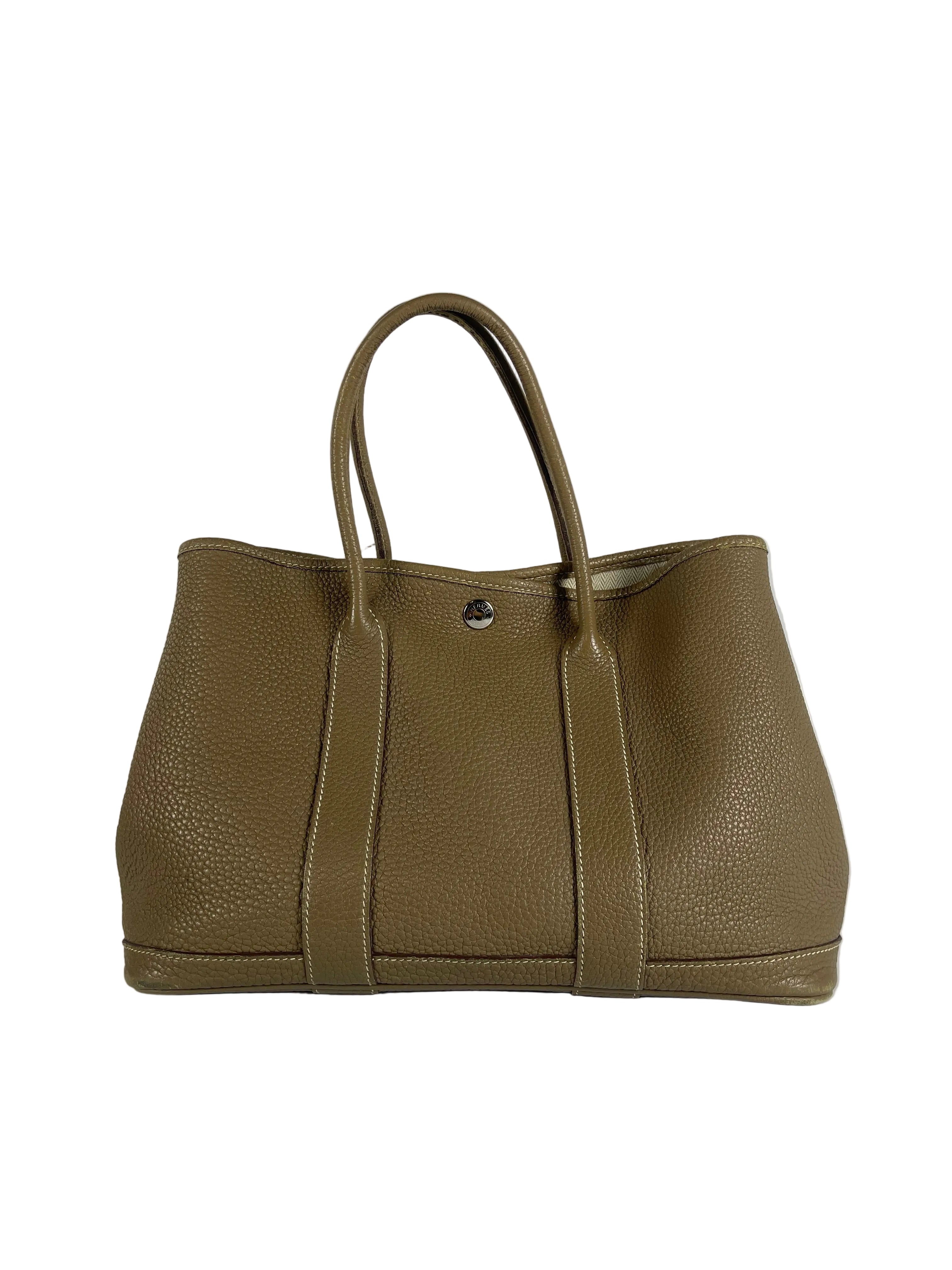 Garden Party Tote Bag TPM Clemence Leather in Beige Stamp R