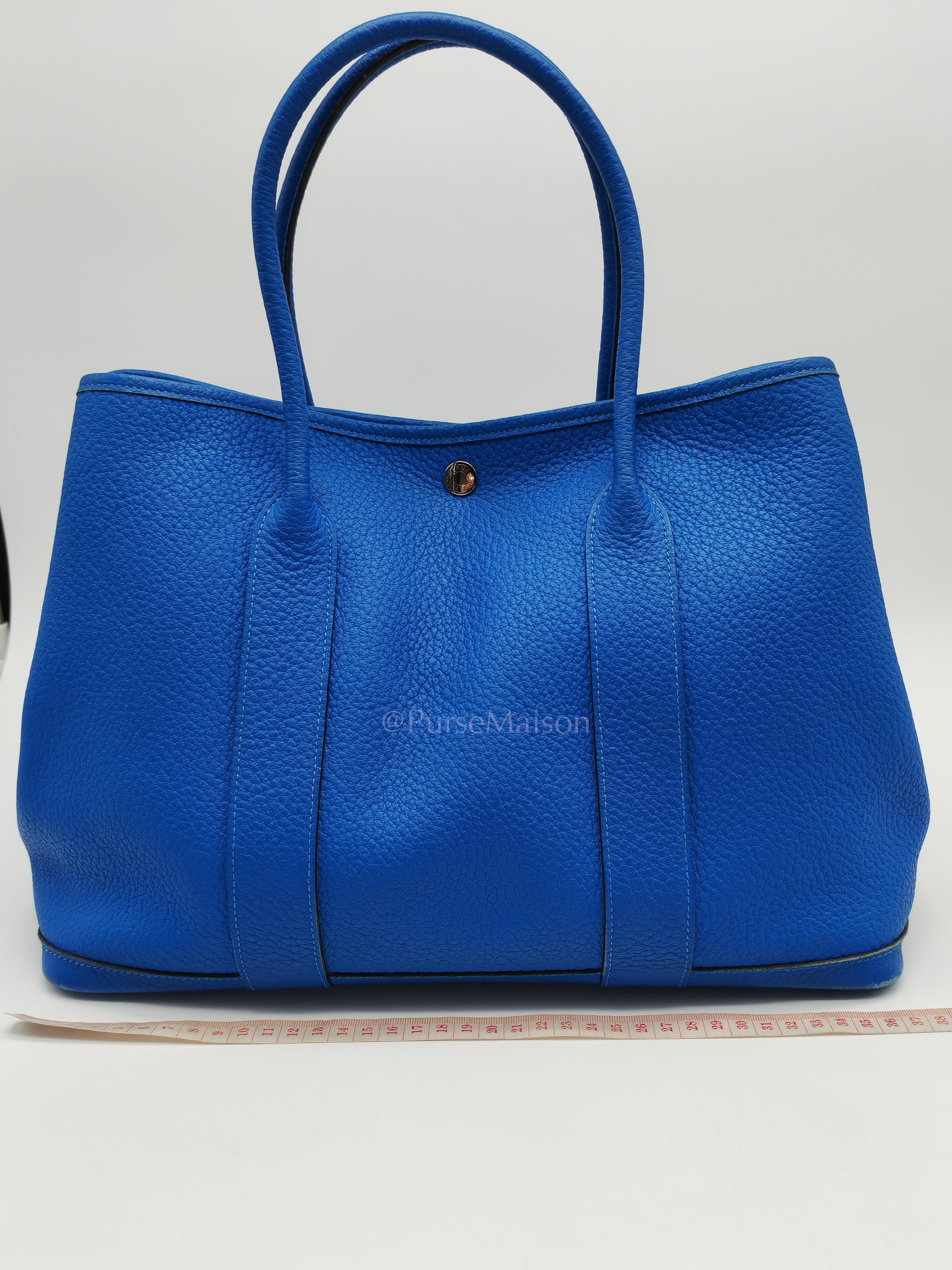 Garden Party Tote in Blue Hydra Fjord Leather and Palladium Hardware Stamp Square P (2012) | Purse Maison Luxury Bags Shop