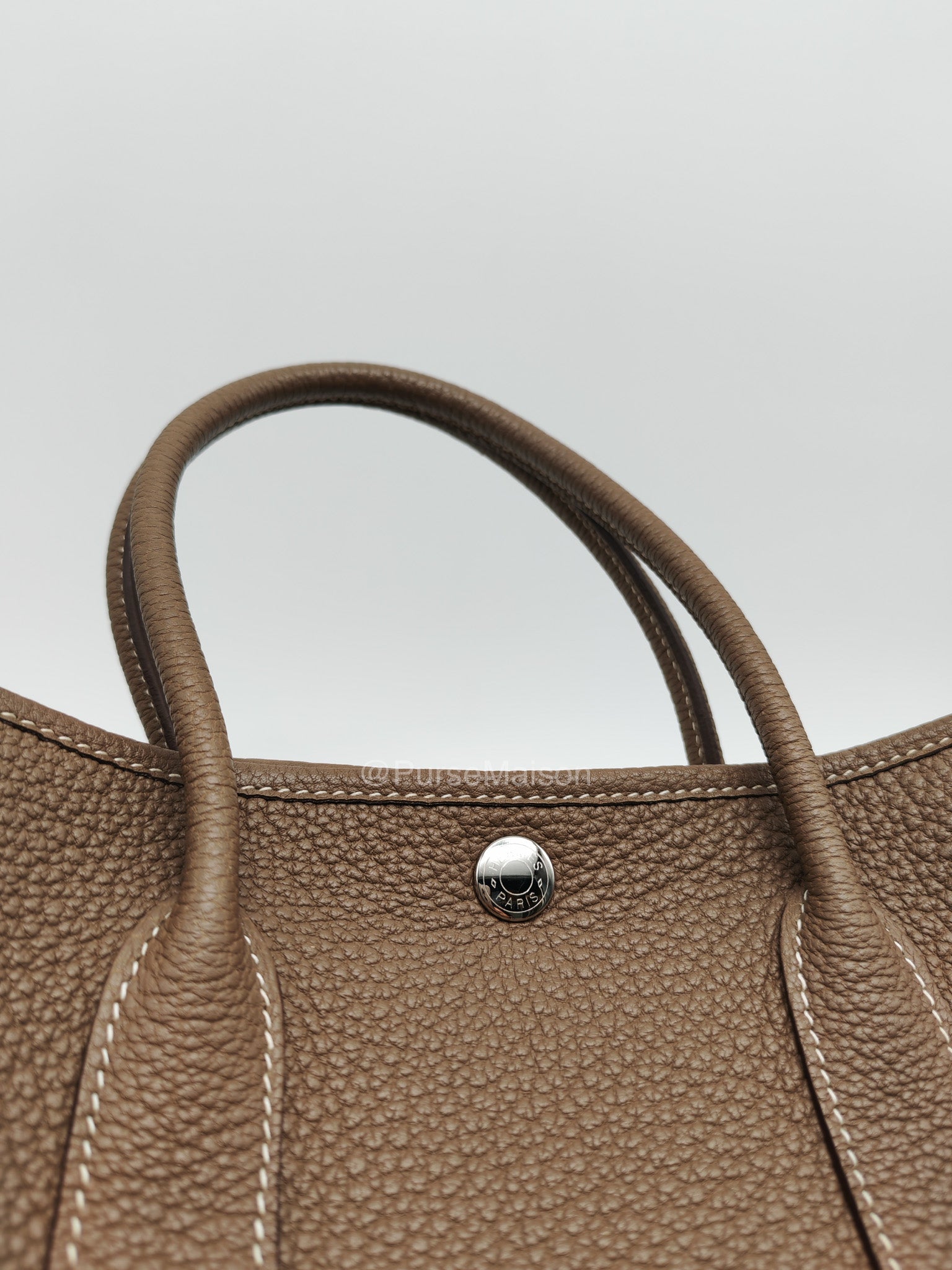 Hermes Garden Party Tote (GPT) 30 in Etoupe Negonda Leather and Palladium Hardware Stamp Y (2020) | Purse Maison Luxury Bags Shop