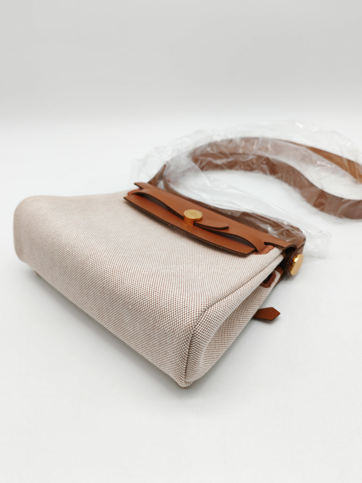 Hermes Herbag 20 Mini in Beige Ecru Canvas and Gold Hardware Stamp K (2025) | Purse Maison Luxury Bags Shop