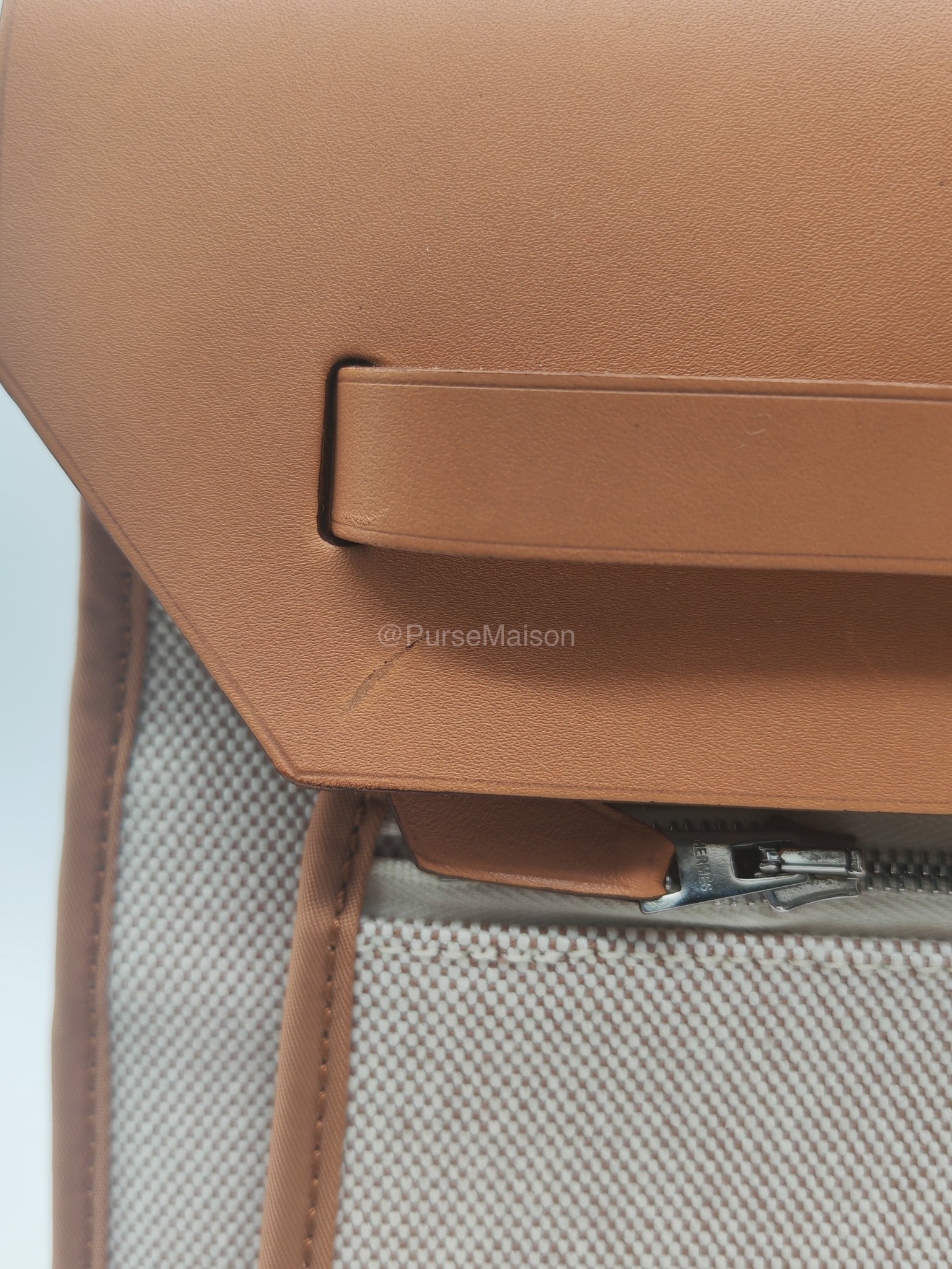 Hermes Herbag Messenger 39 in Beige Canvas Palladium Hardware Stamp Square N(2010) | Purse Maison Luxury Bags Shop