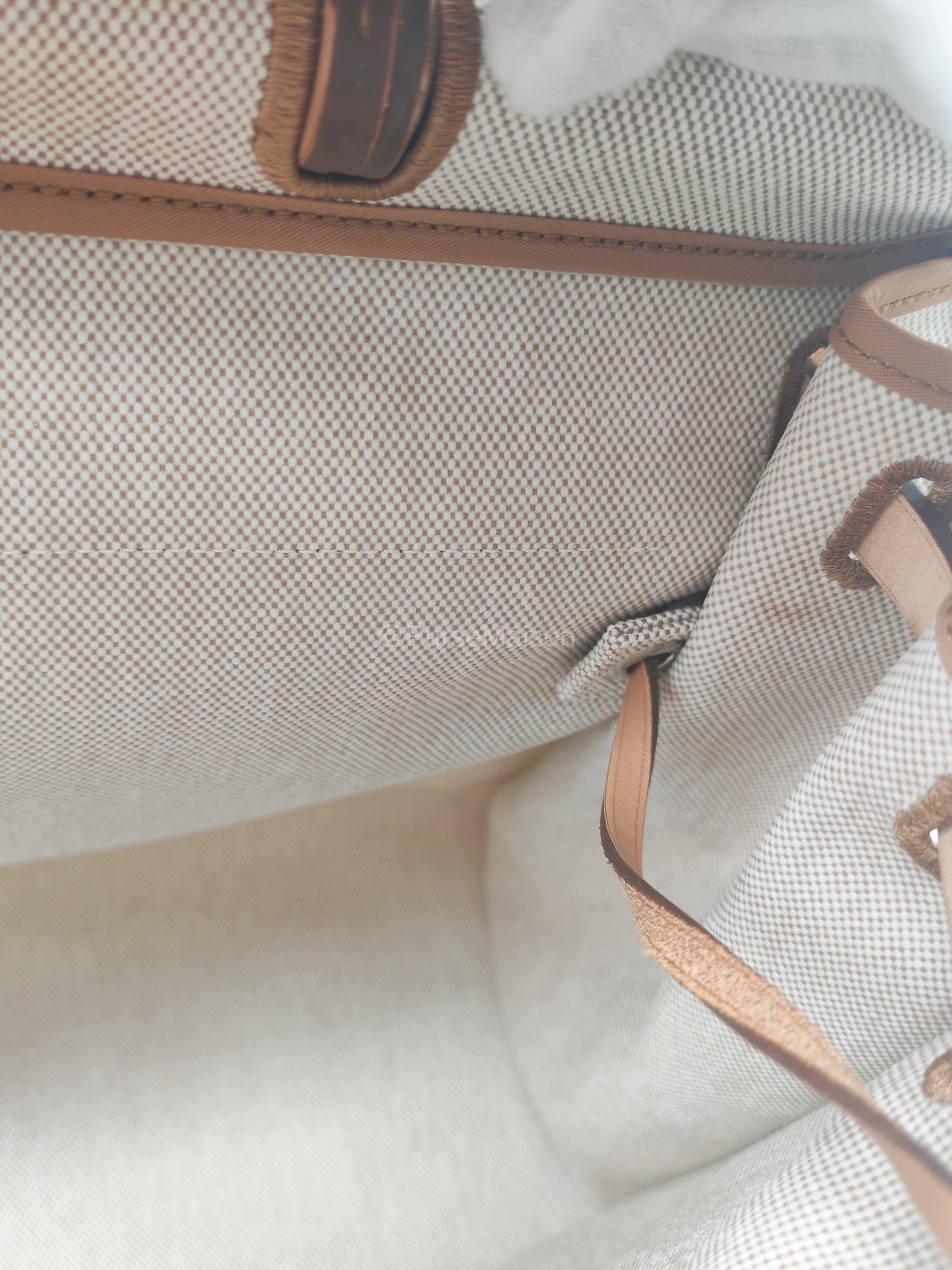 Hermes Herbag Messenger 39 in Beige Canvas Palladium Hardware Stamp Square N(2010) | Purse Maison Luxury Bags Shop