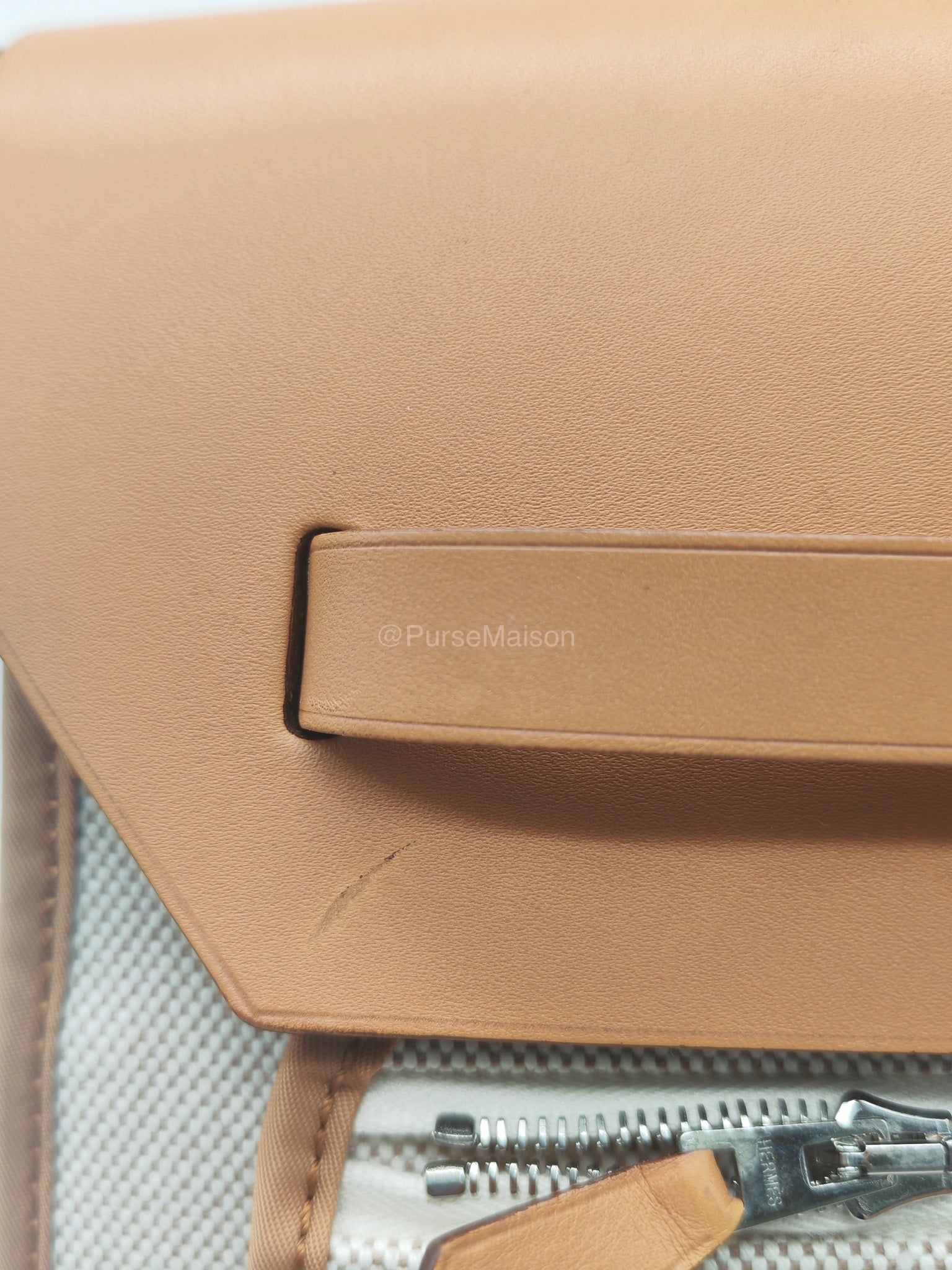 Hermes Herbag Messenger 39 in Beige Canvas Palladium Hardware Stamp Square N(2010) | Purse Maison Luxury Bags Shop