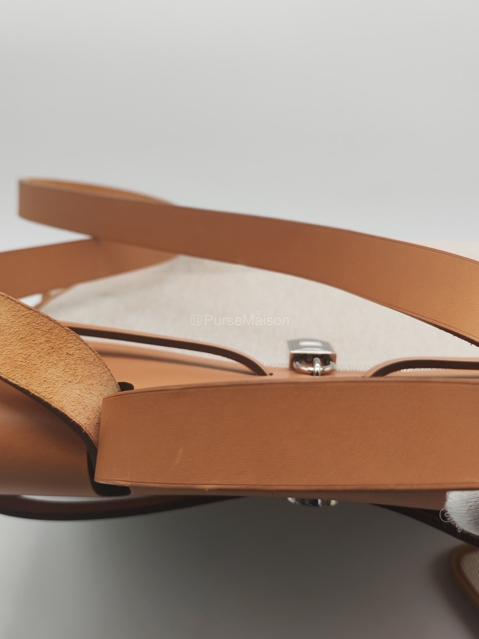 Hermes Herbag Messenger 39 in Beige Canvas Palladium Hardware Stamp Square N(2010) | Purse Maison Luxury Bags Shop