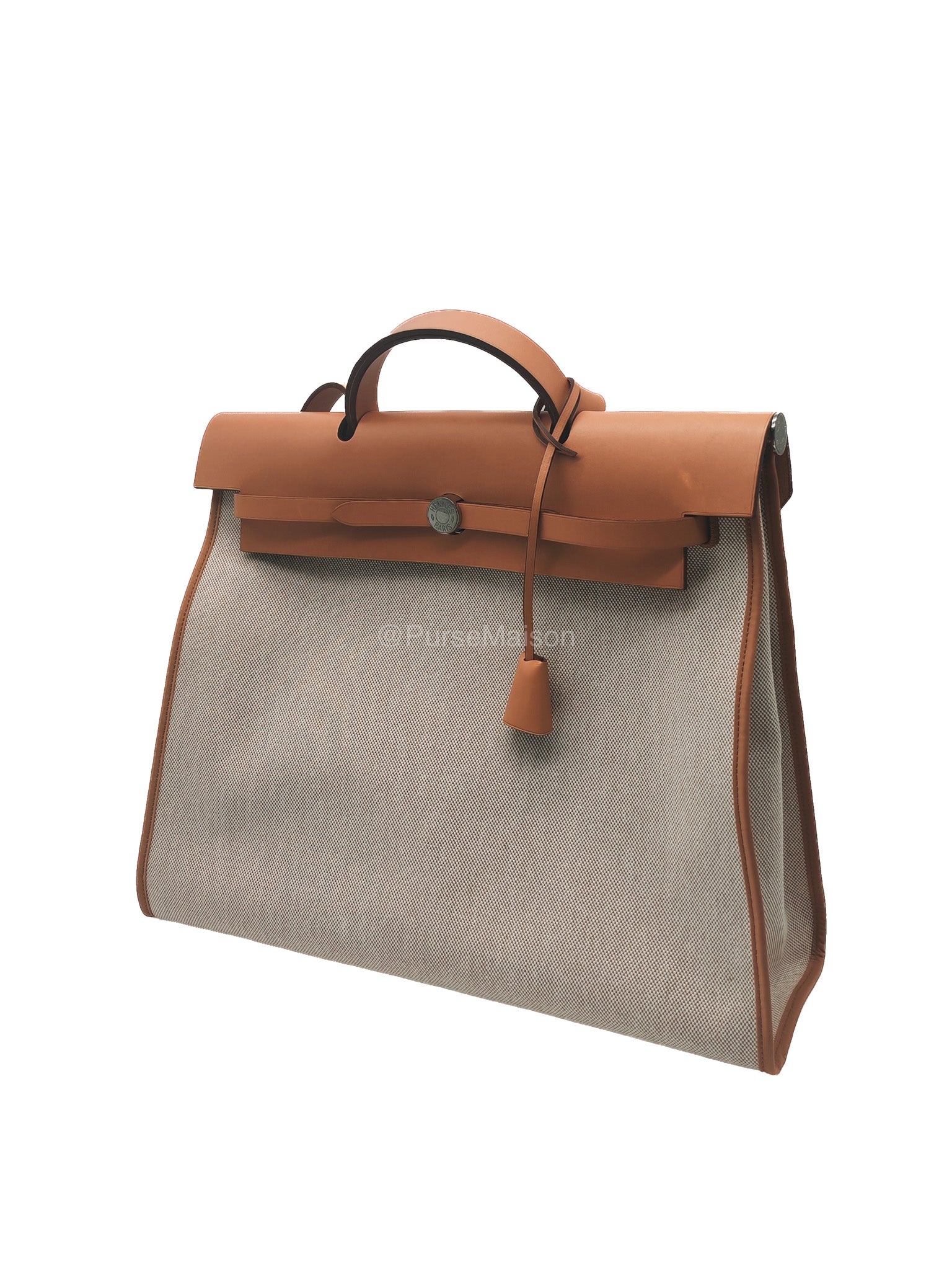 Hermes Herbag Messenger 39 in Beige Canvas Palladium Hardware Stamp Square N(2010) | Purse Maison Luxury Bags Shop