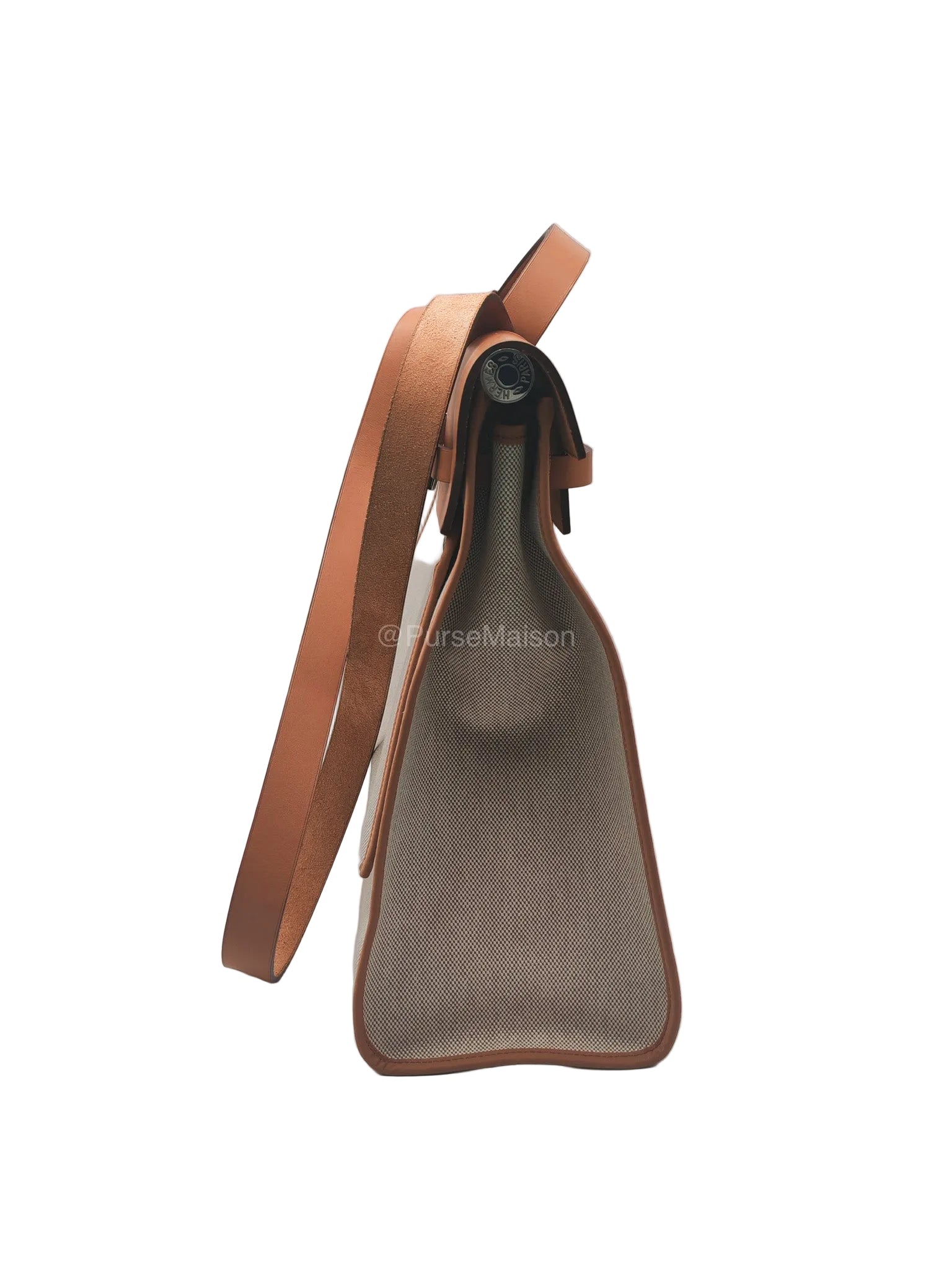 Hermes Herbag Messenger 39 in Beige Canvas Palladium Hardware Stamp Square N(2010) | Purse Maison Luxury Bags Shop
