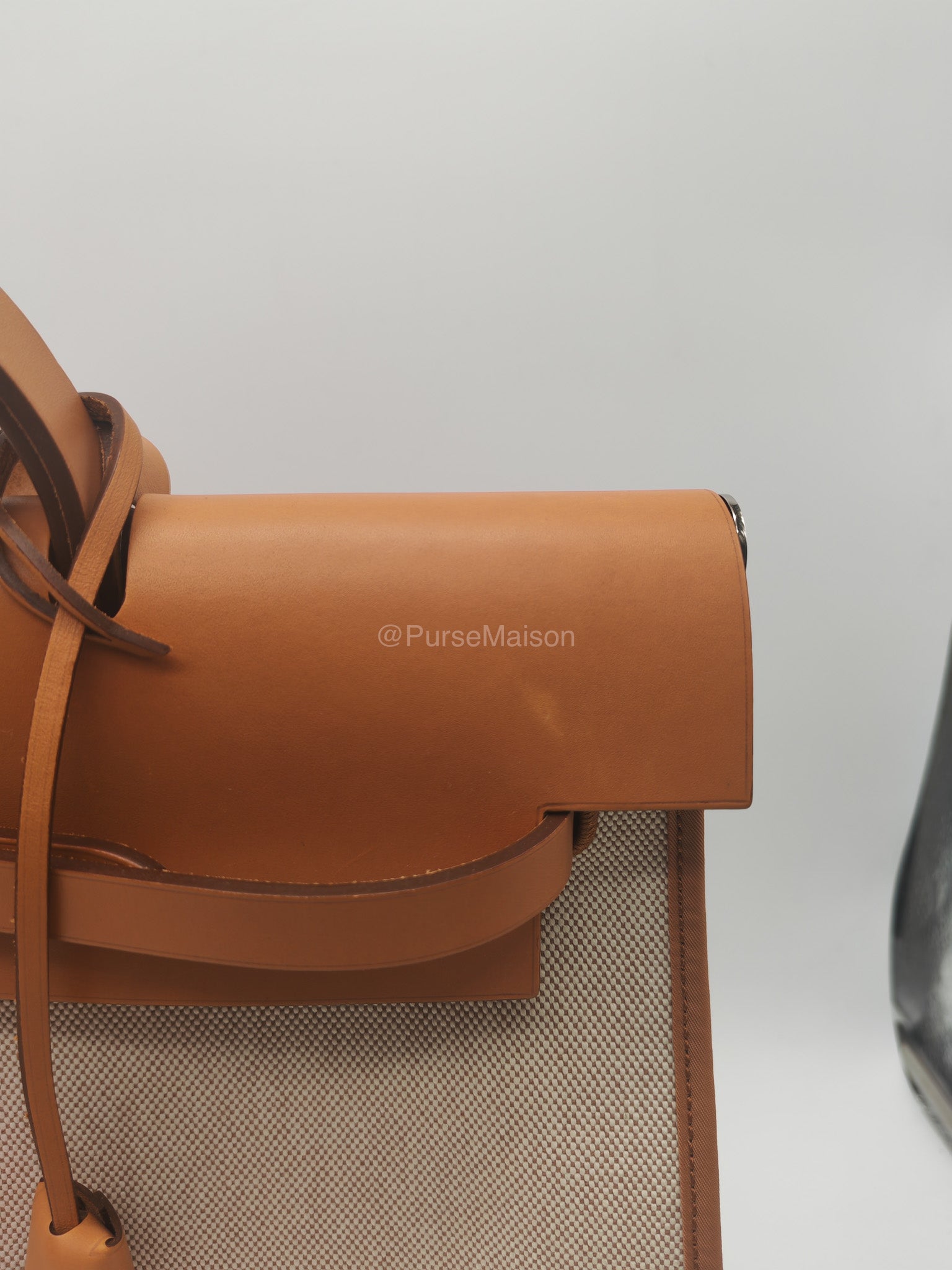 Hermes Herbag Messenger 39 in Beige Canvas Palladium Hardware Stamp Square N(2010) | Purse Maison Luxury Bags Shop