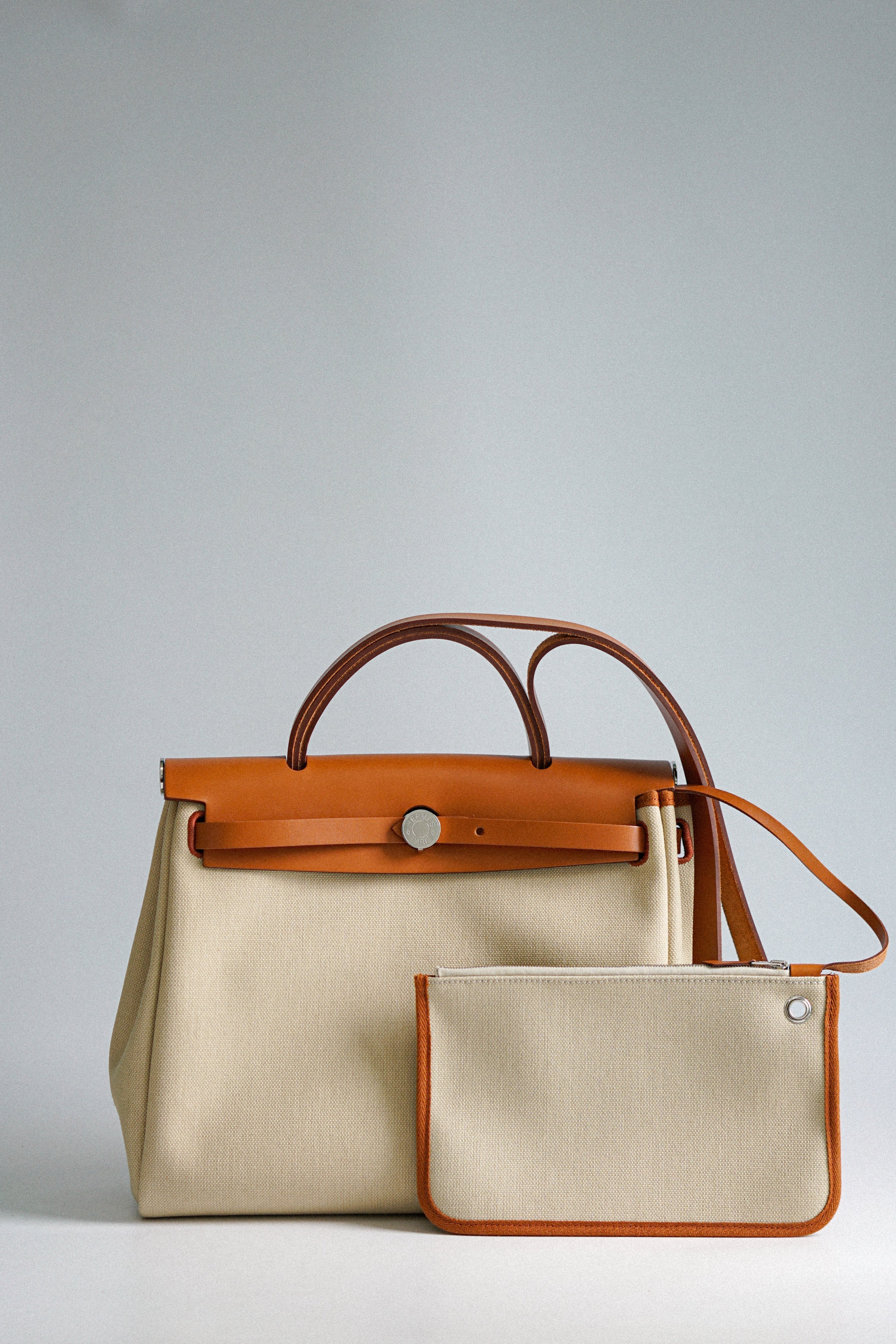 Hermes Herbag Zip 31 Ecru Beige in Palladiun Hardware Stamp U