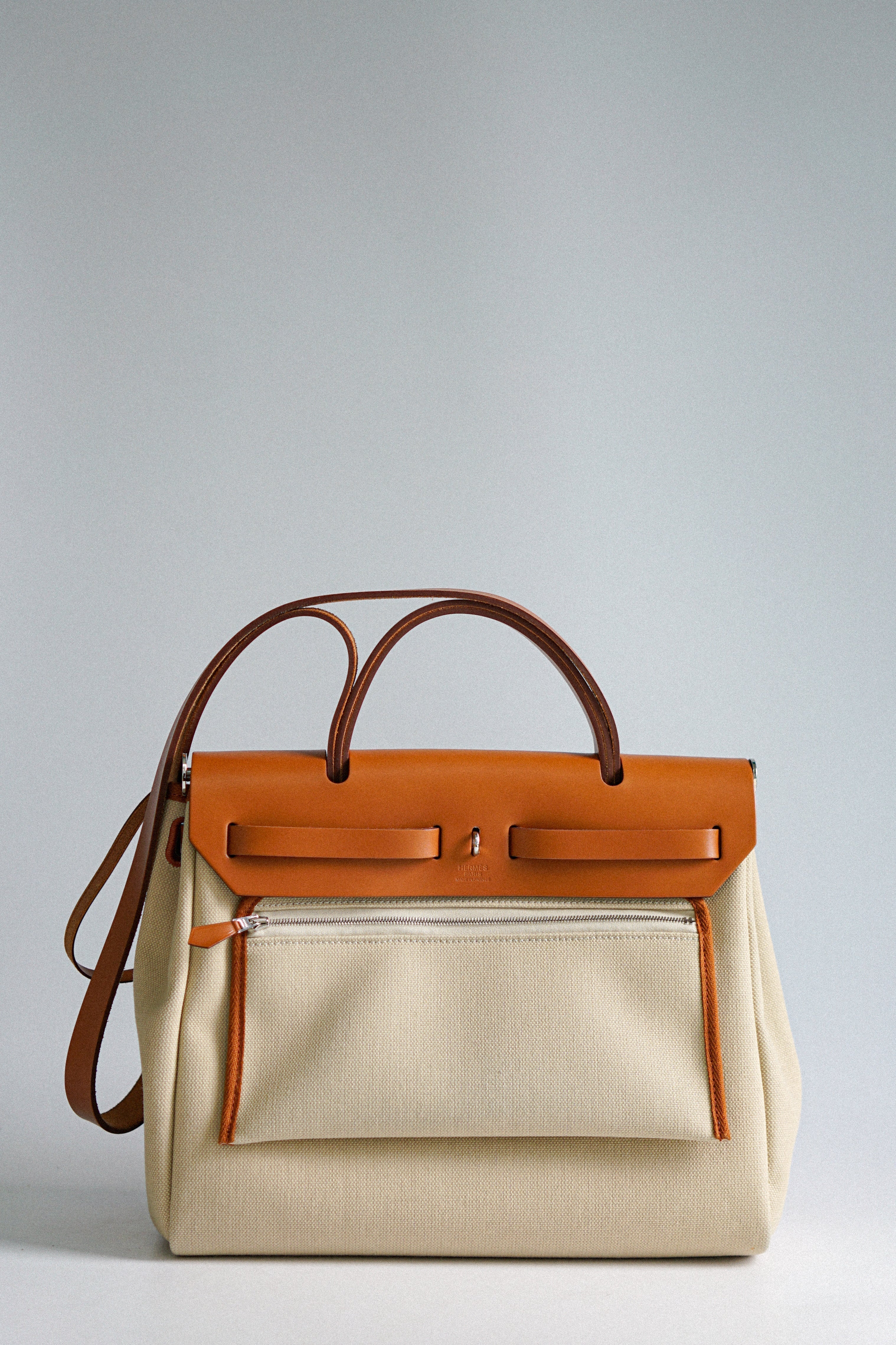 Hermes Herbag Zip 31 Ecru Beige in Palladiun Hardware Stamp U