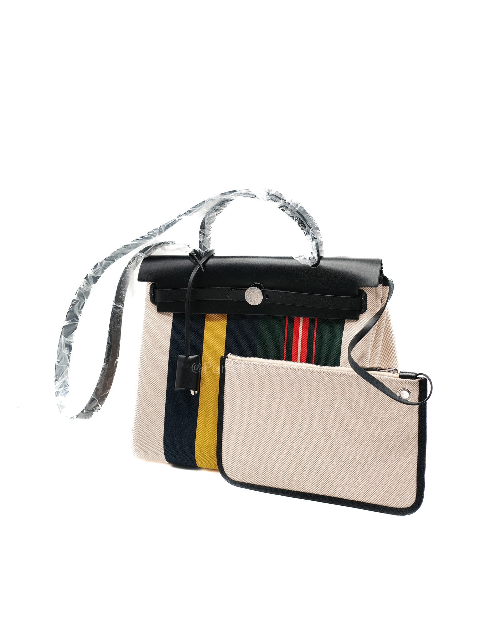 Herbag Zip 31 in Ecru/Beige/Vert Fonce/Noir Canvas Palladium Hardware Stamp W(2024) | Purse Maison Luxury Bags Shop