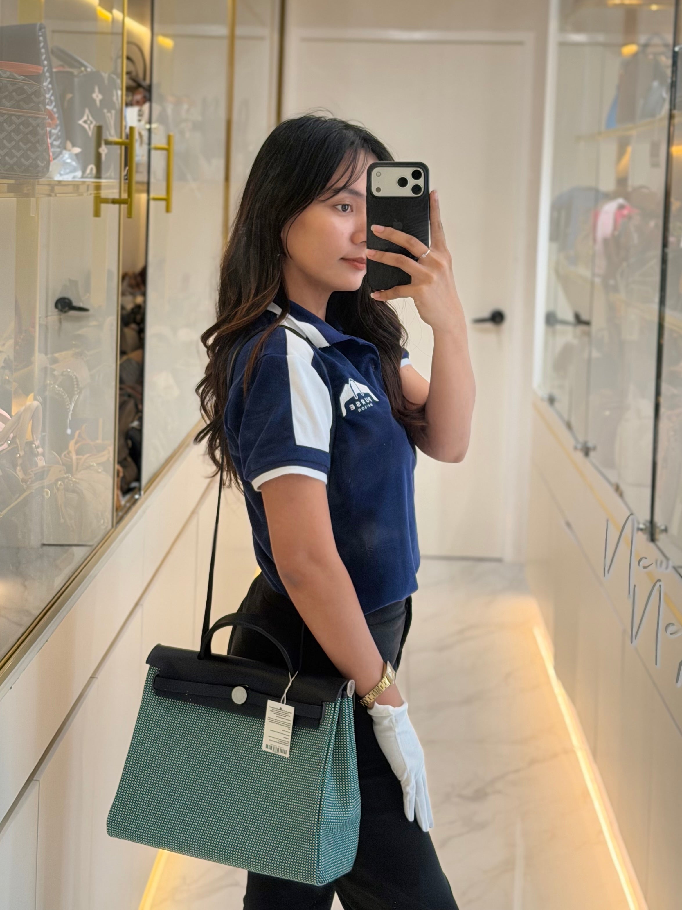 Herbag 31 Quadrille Blue Sapphire/Menthe PHW Stamp Z | Purse