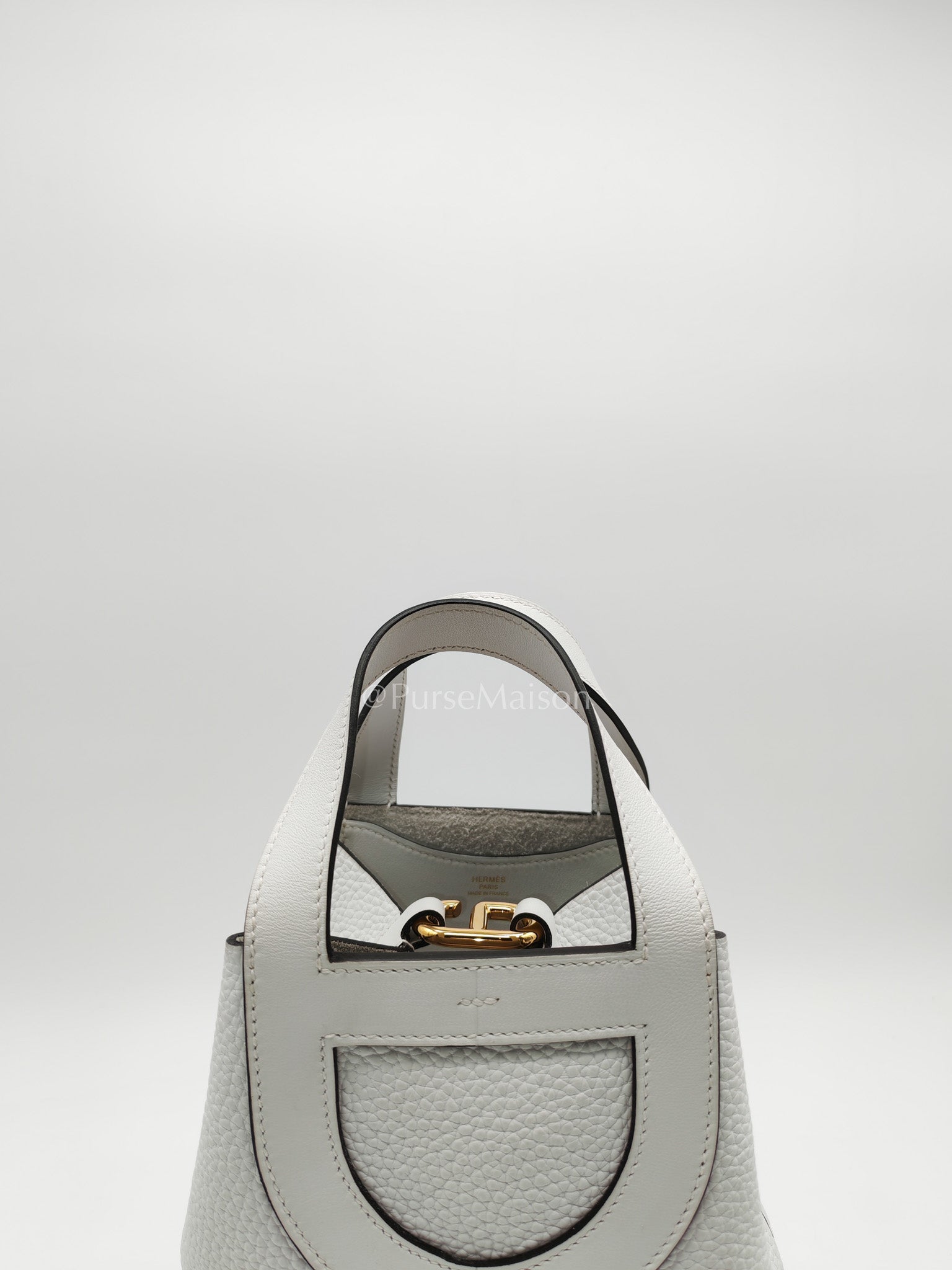 Hermes In The Loop Lock 18 in White Clemence Leather Gold Hardware Stamp B (2023) | Purse Maison Luxury Bags Shop