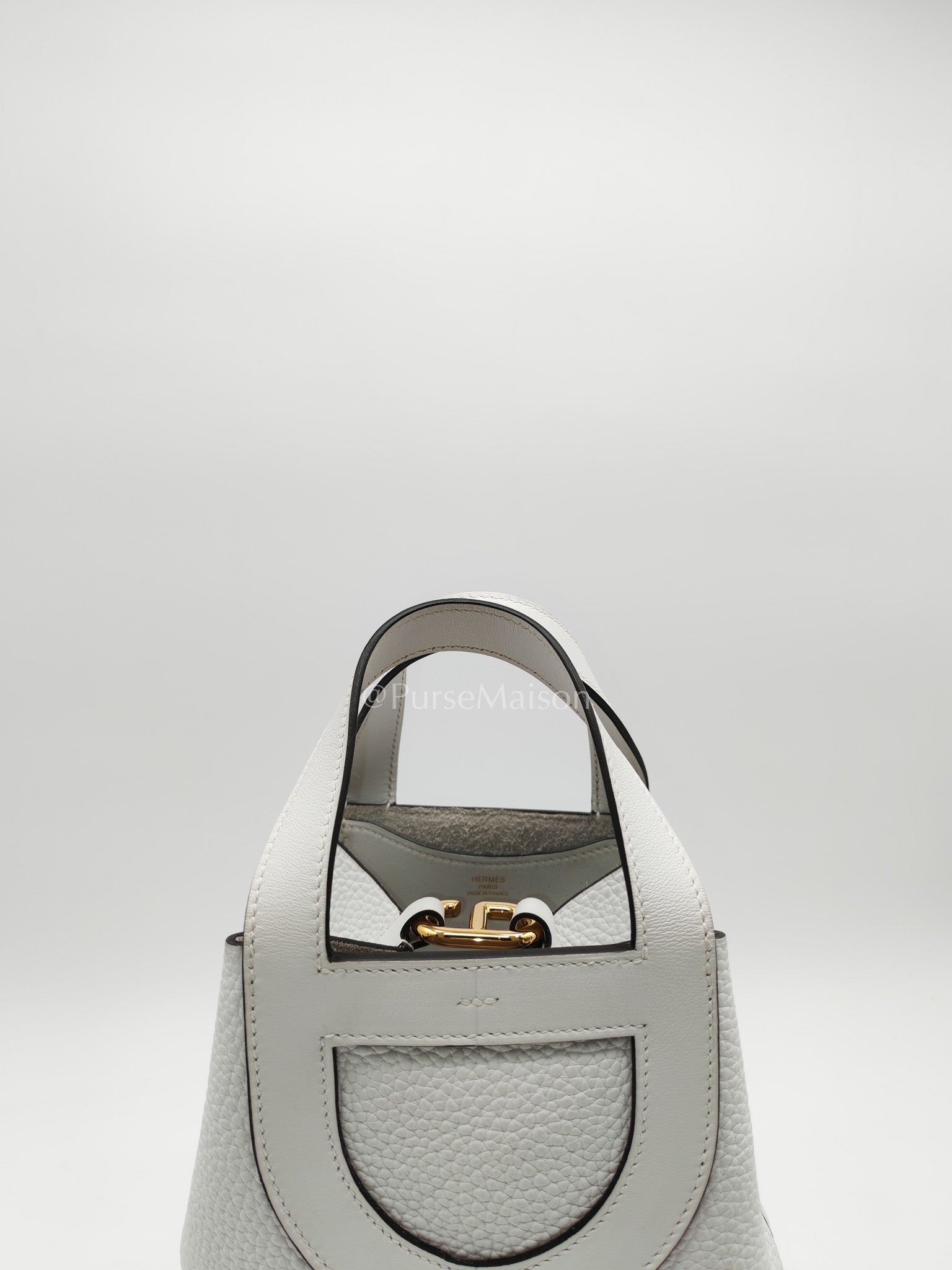 Hermes In The Loop Lock 18 in White Clemence Leather Gold Hardware Stamp B (2023) | Purse Maison Luxury Bags Shop