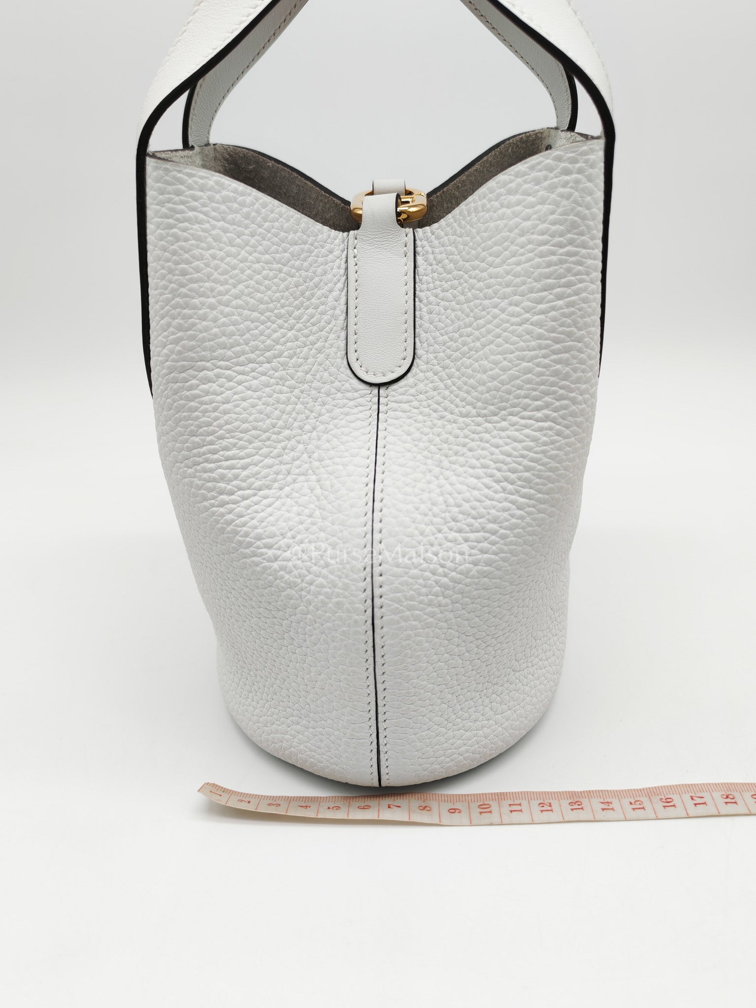 Hermes In The Loop Lock 18 in White Clemence Leather Gold Hardware Stamp B (2023) | Purse Maison Luxury Bags Shop