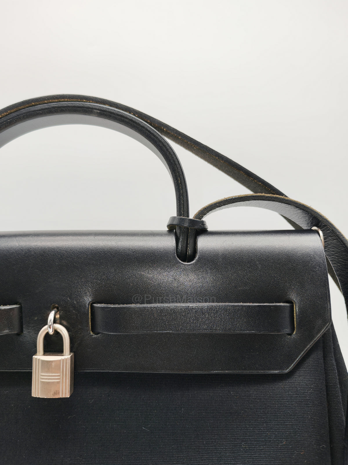 Hermes Interchangeable Herbag Zip 31 in Black & White Woven Canvas Palladium Hardware Stamp Square G(2003) | Purse Maison Luxury Bags Shop