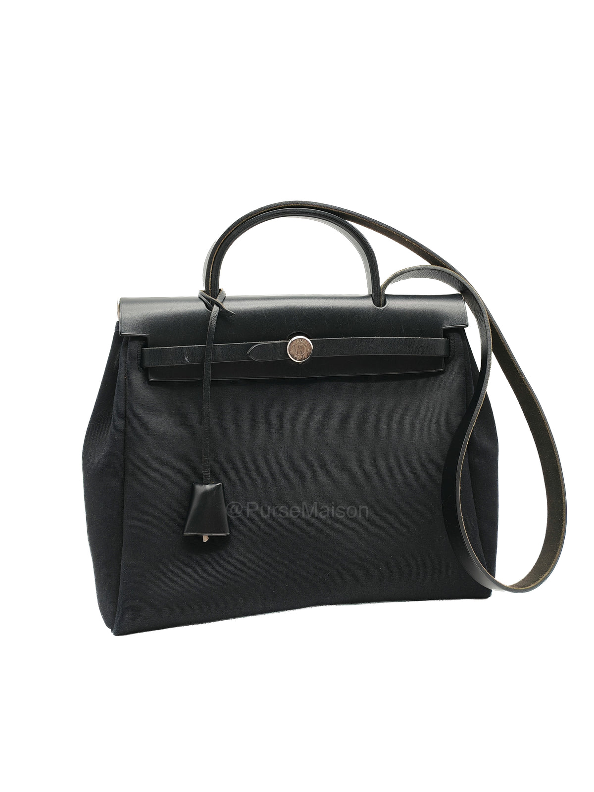 Hermes Interchangeable Herbag Zip 31 in Black & White Woven Canvas Palladium Hardware Stamp Square G(2003) | Purse Maison Luxury Bags Shop