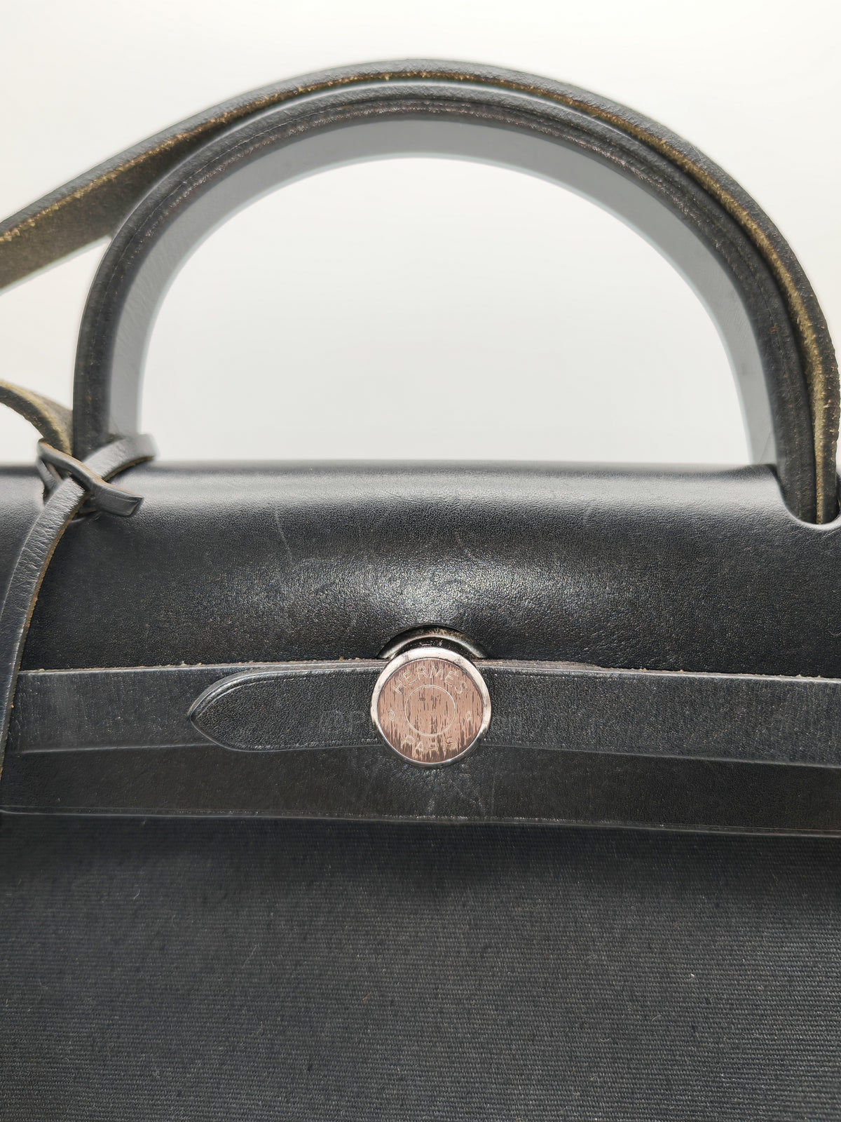 Hermes Interchangeable Herbag Zip 31 in Black & White Woven Canvas Palladium Hardware Stamp Square G(2003) | Purse Maison Luxury Bags Shop