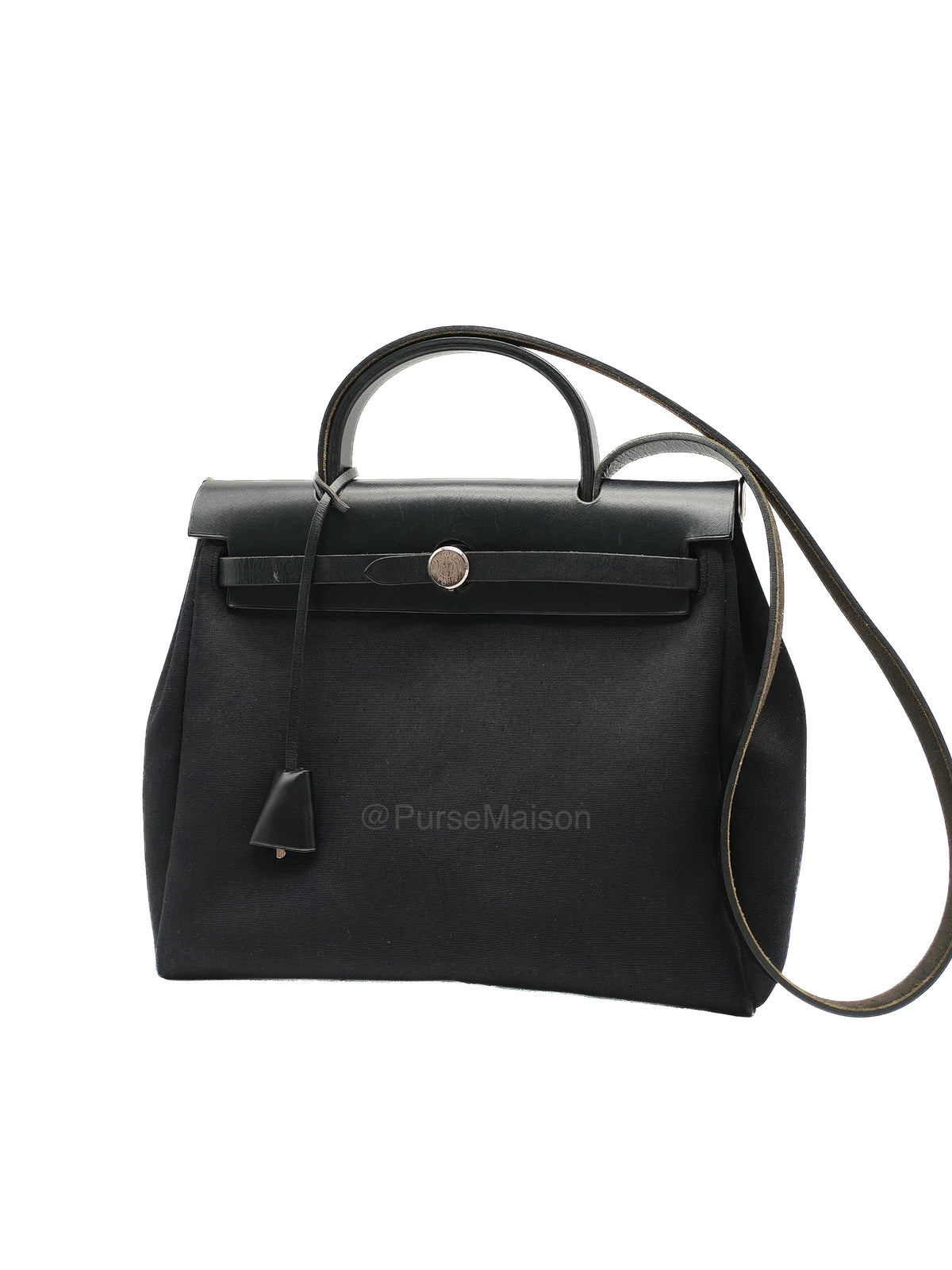 Hermes Interchangeable Herbag Zip 31 in Black & White Woven Canvas Palladium Hardware Stamp Square G(2003) | Purse Maison Luxury Bags Shop