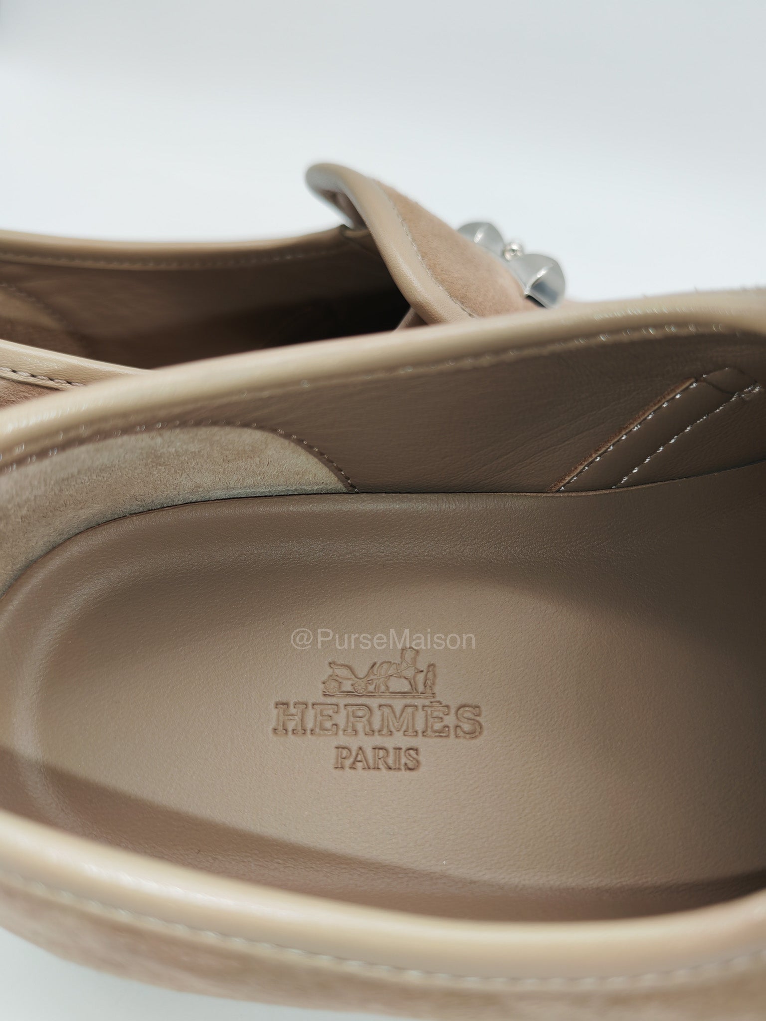 Hermes Jour Loafers in Brown Suede Goatskin Leather Palladium Médor Stud Hardware Size 37.5 (24 cm) | Purse Maison Luxury Bags Shop