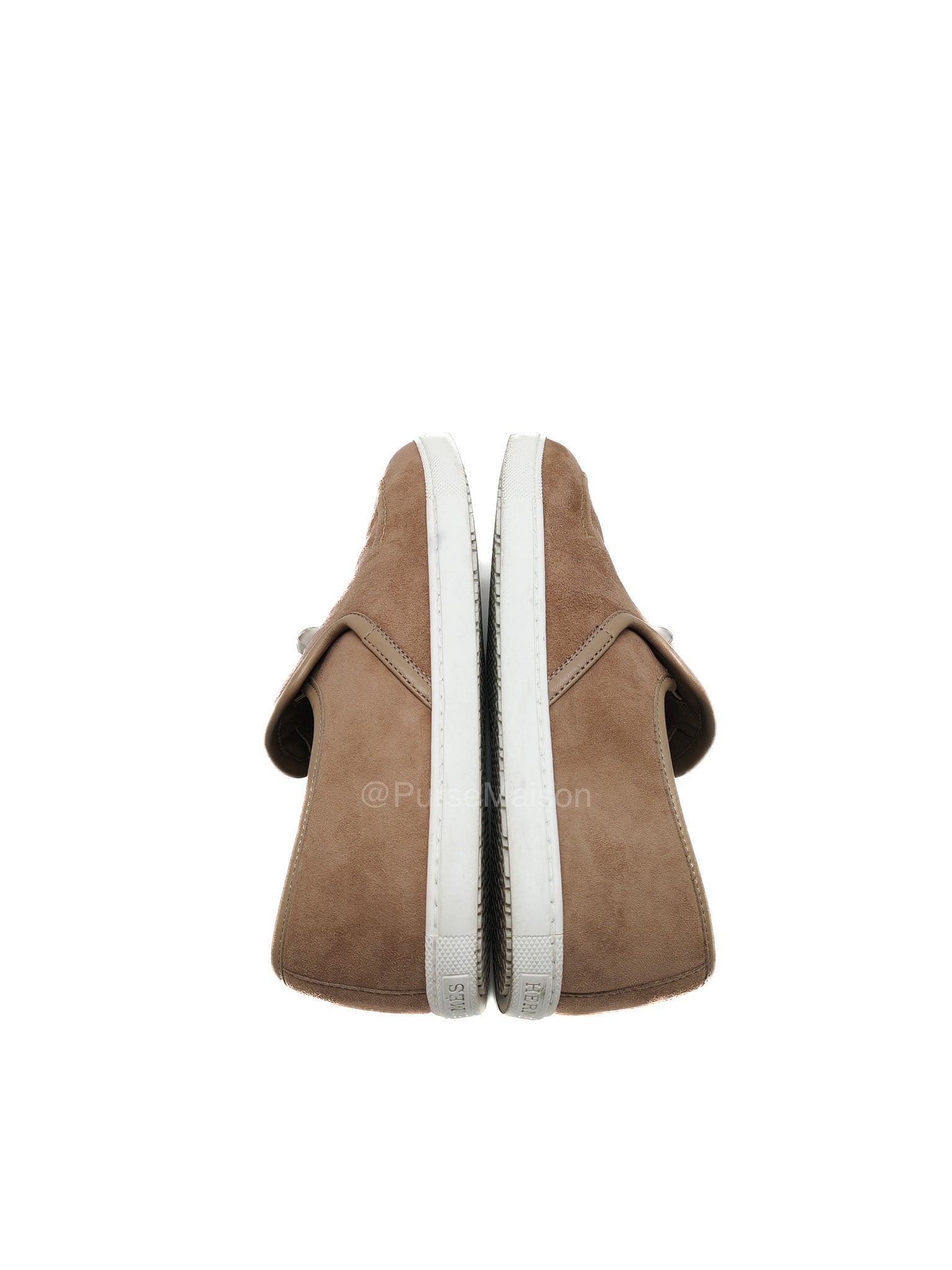 Hermes Jour Loafers in Brown Suede Goatskin Leather Palladium Médor Stud Hardware Size 37.5 (24 cm) | Purse Maison Luxury Bags Shop