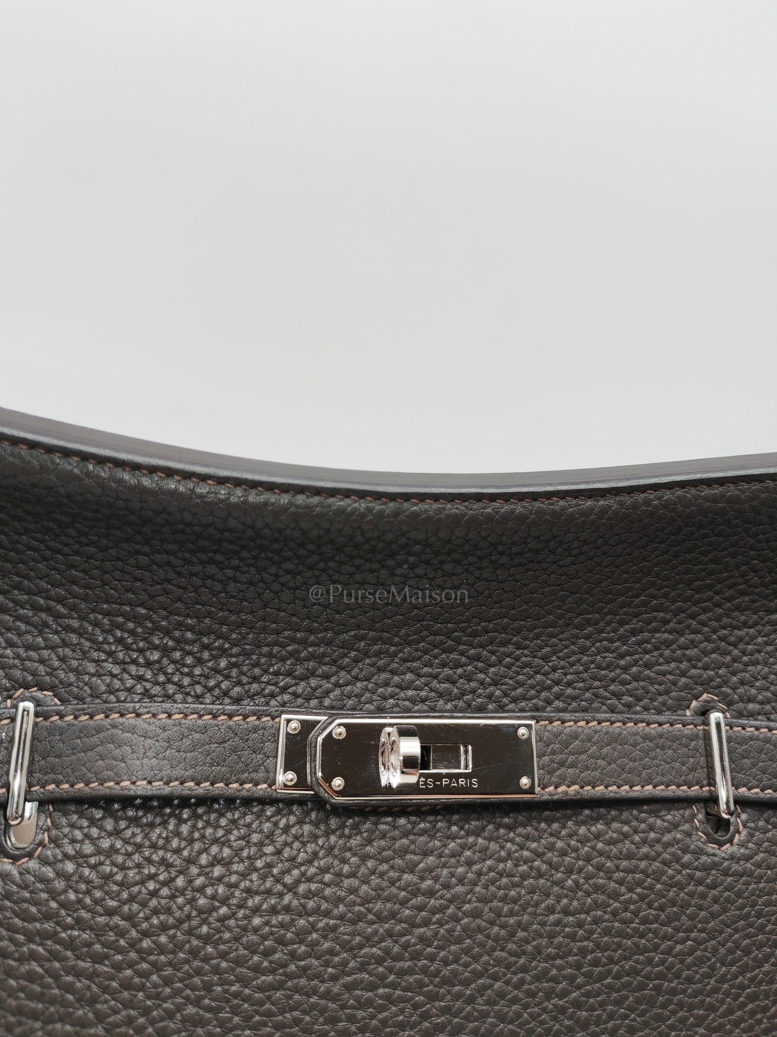 Jypsiere 28 in Gris Etain Clemence Leather & Palladium Hardware Stamp B (2023) | Purse Maison Luxury Bags Shop