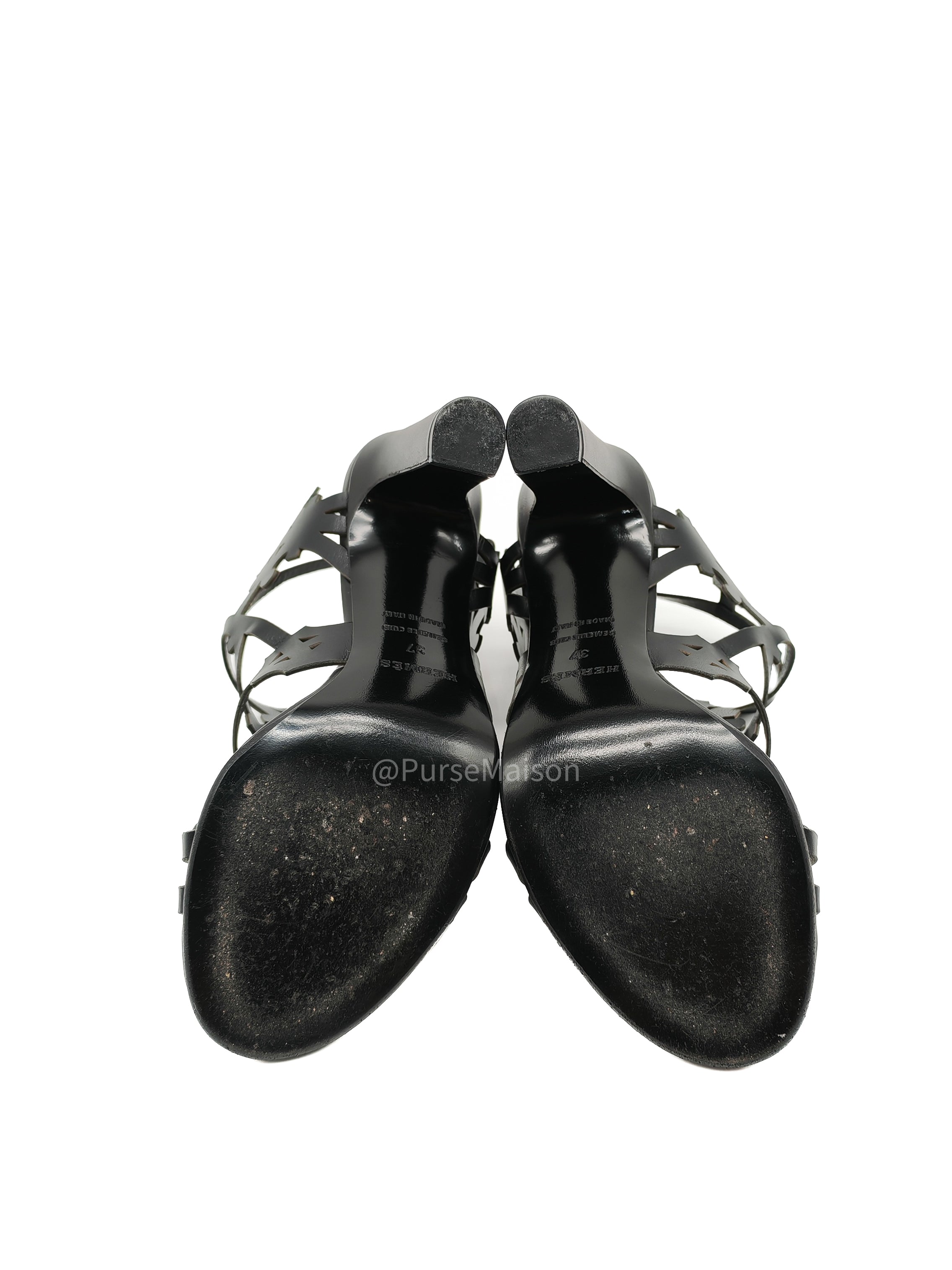 Hermes Keira Ankle Sandals in Black Calfskin Leather Size 37 (24 cm) | Purse Maison Luxury Bags Shop