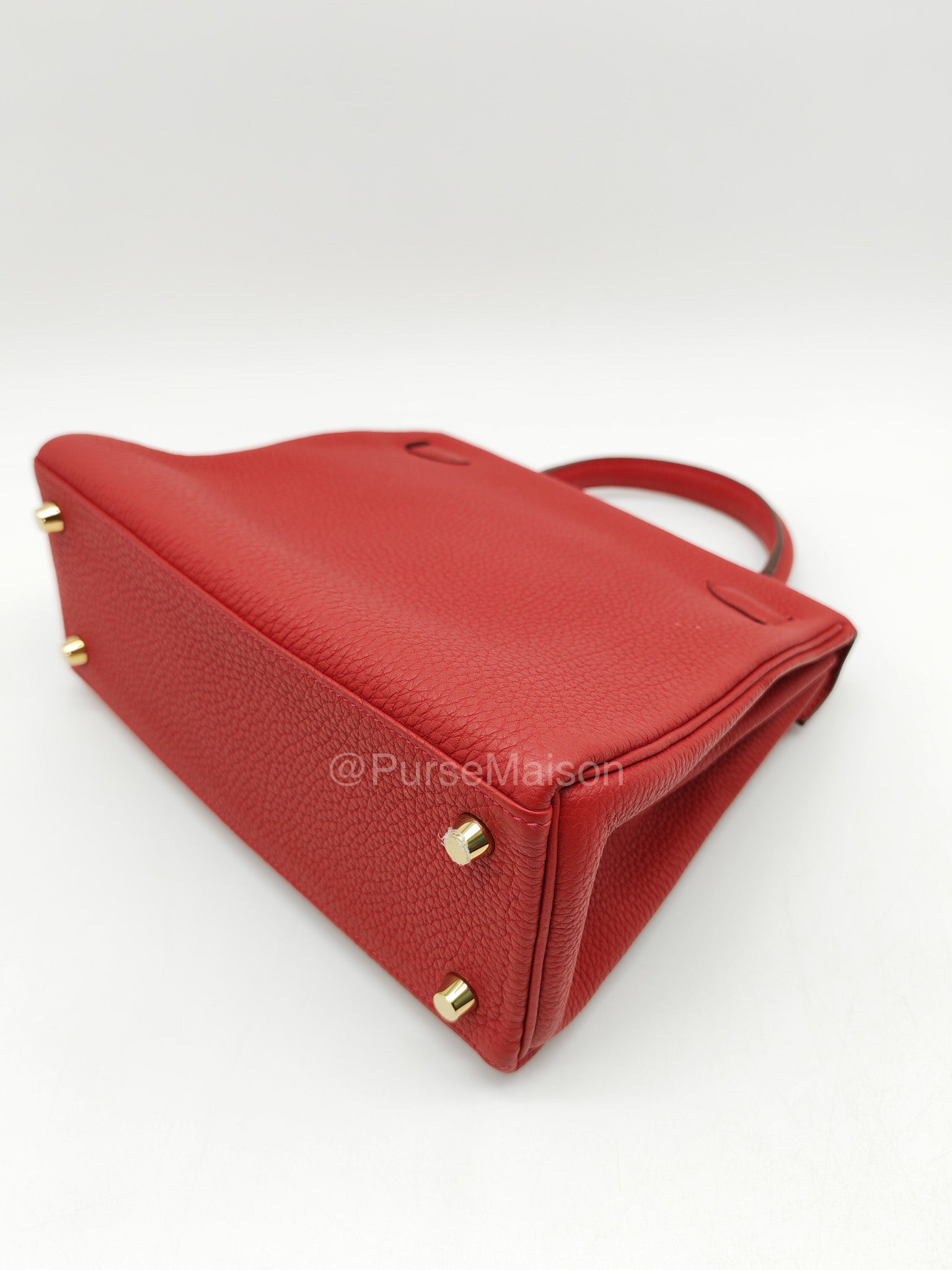Hermes Kelly 25 Retourne in Rouge Vif Togo Leather and Gold Hardware Stamp Y (2020) | Purse Maison Luxury Bags Shop