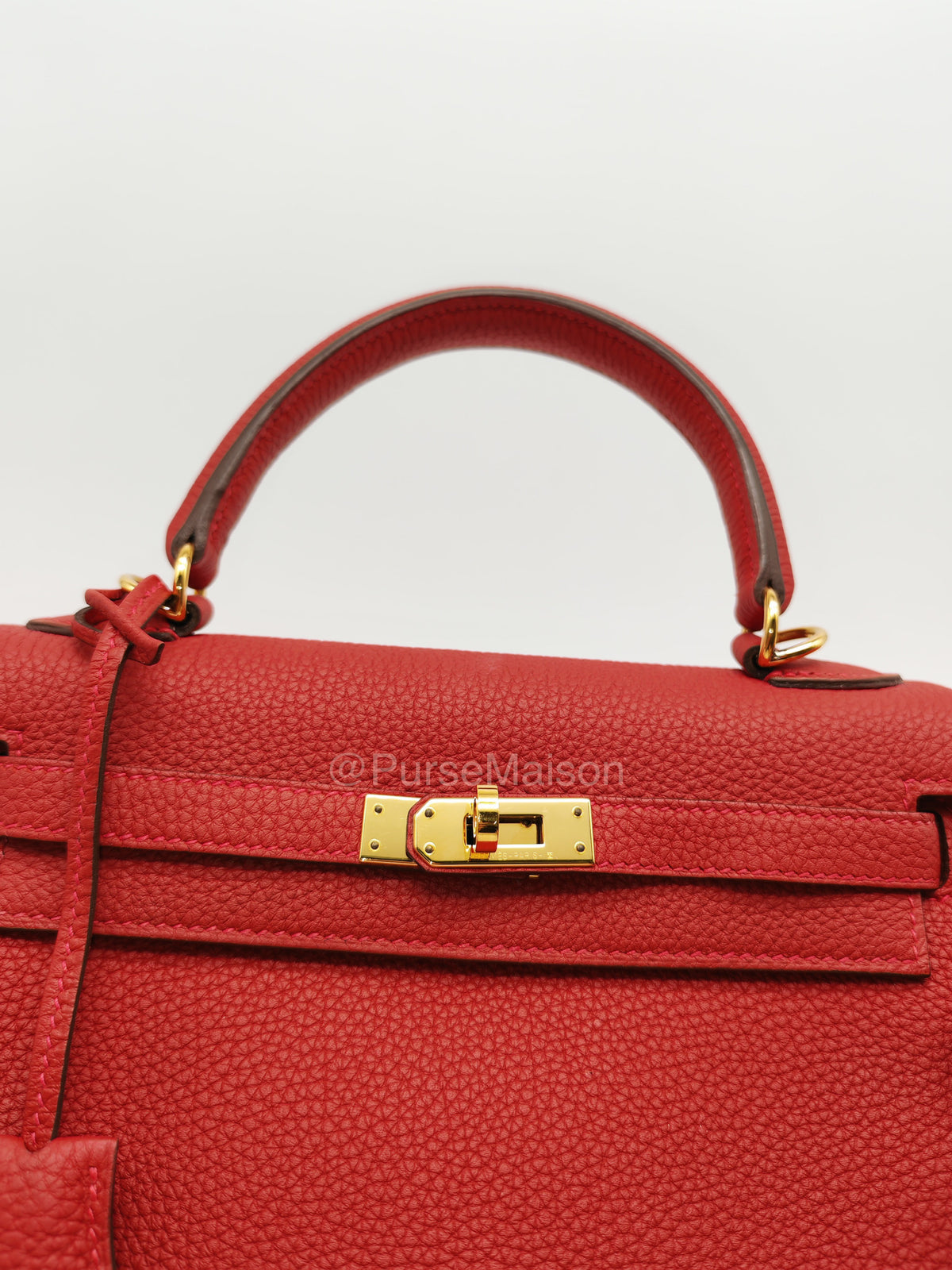 Hermes Kelly 25 Retourne in Rouge Vif Togo Leather and Gold Hardware Stamp Y (2020) | Purse Maison Luxury Bags Shop