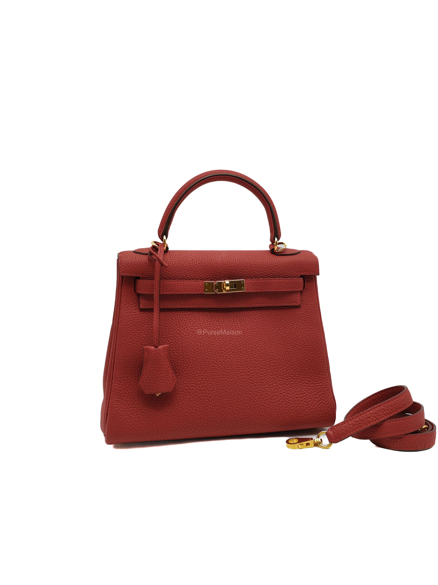 Hermes Kelly 25 Retourne in Rouge Vif Togo Leather and Gold Hardware Stamp Y (2020) | Purse Maison Luxury Bags Shop