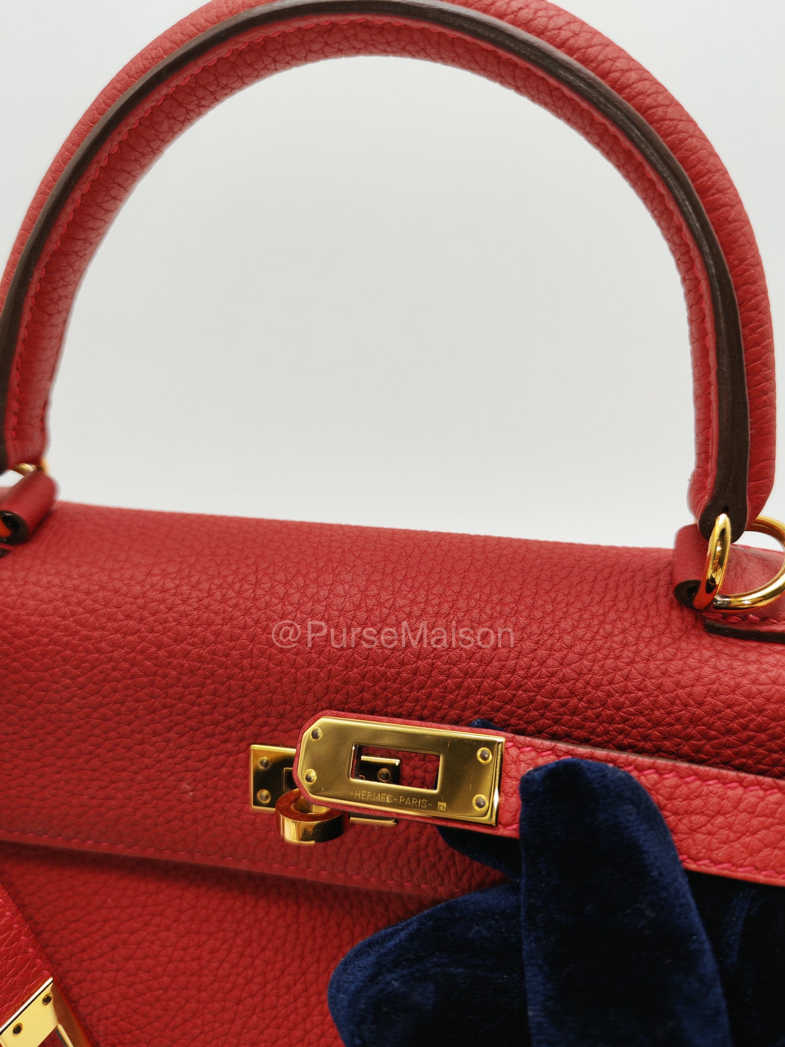 Hermes Kelly 25 Retourne in Rouge Vif Togo Leather and Gold Hardware Stamp Y (2020) | Purse Maison Luxury Bags Shop