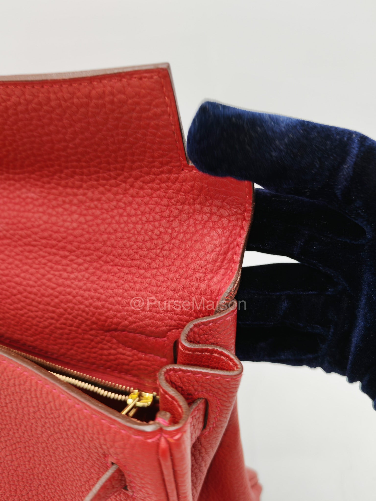 Hermes Kelly 25 Retourne in Rouge Vif Togo Leather and Gold Hardware Stamp Y (2020) | Purse Maison Luxury Bags Shop