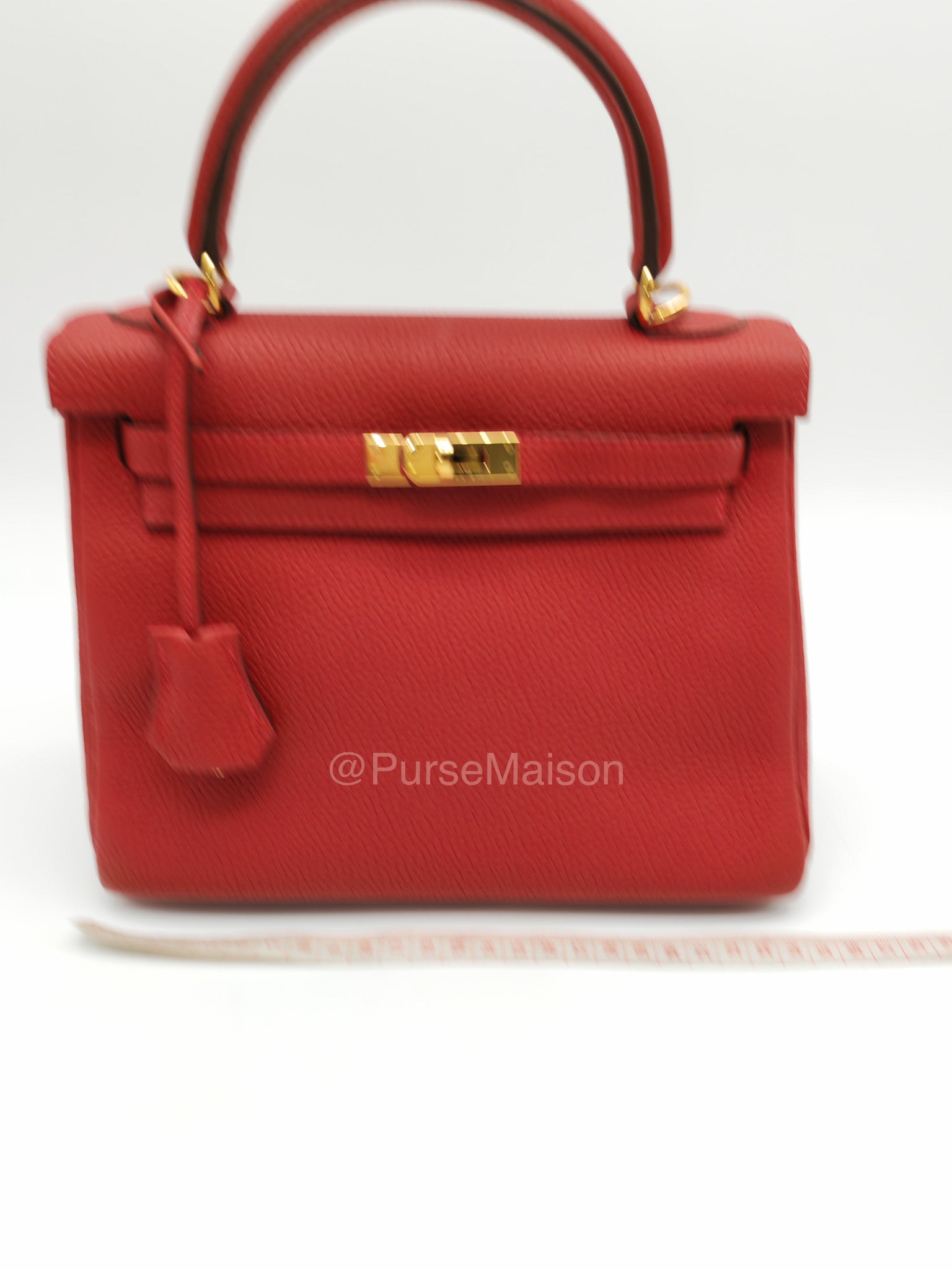 Hermes Kelly 25 Retourne in Rouge Vif Togo Leather and Gold Hardware Stamp Y (2020) | Purse Maison Luxury Bags Shop